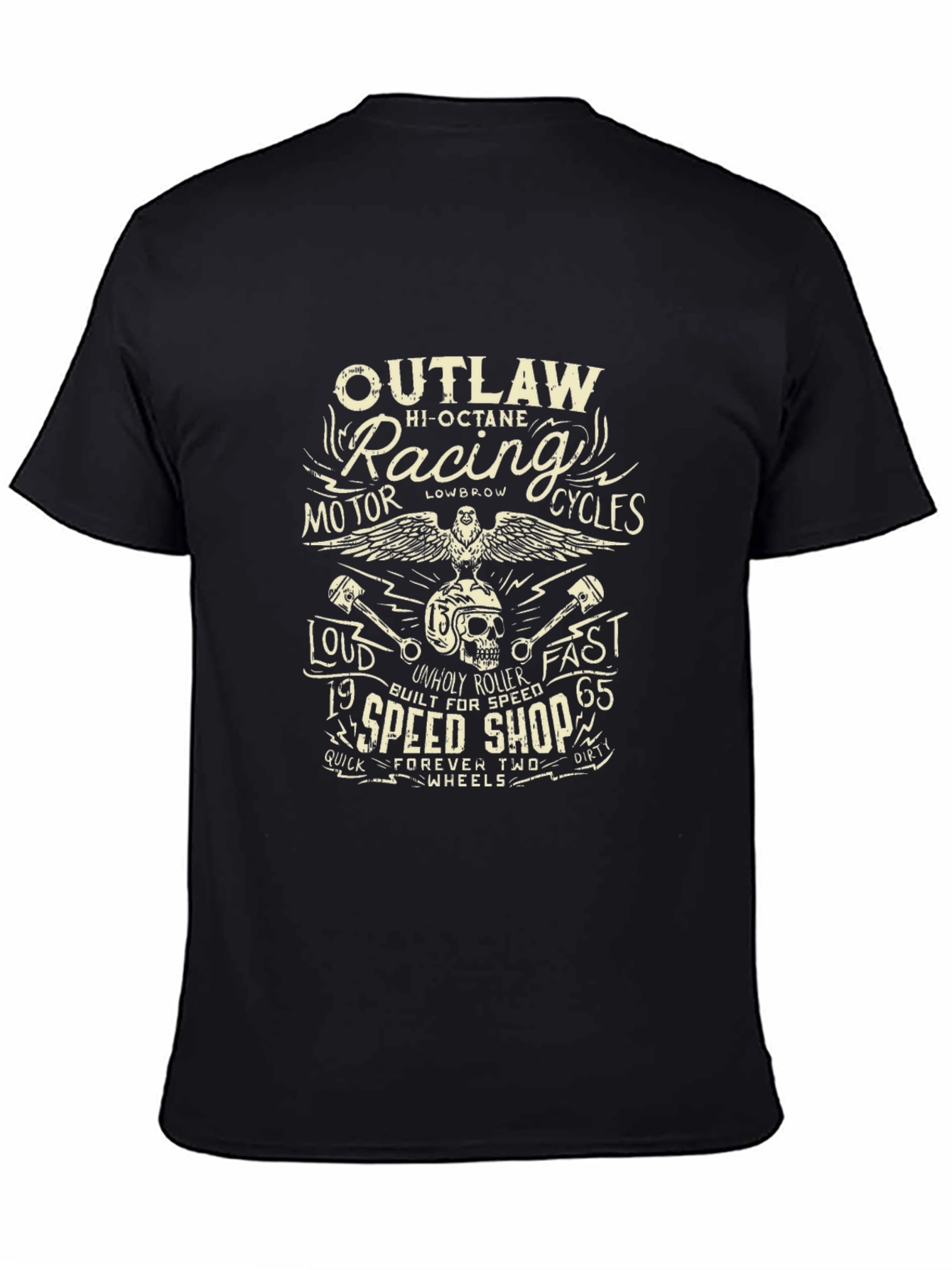 Black Outlaw Racing T-Shirt - Motor Cycles Speed Shop Tee view 4