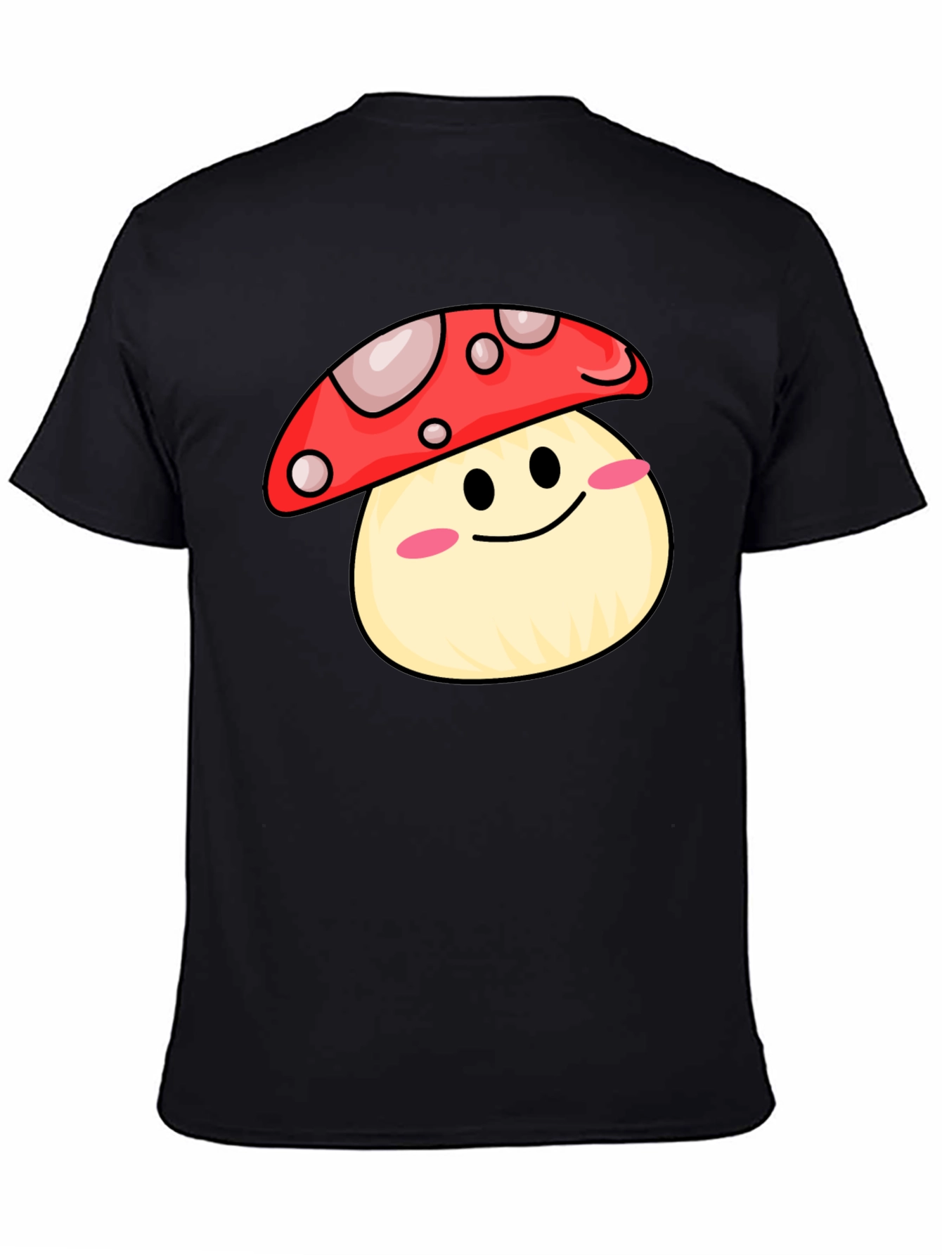 Black Cute Mushroom Graphic Tee - Black Cotton Shirt view 4