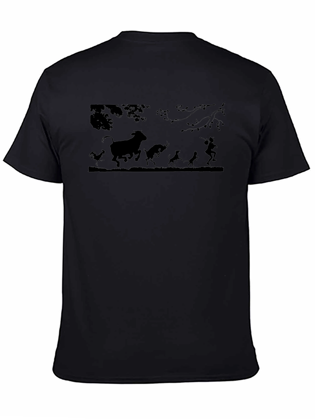 Black Silhouette Animal Chase Black T-Shirt view 4