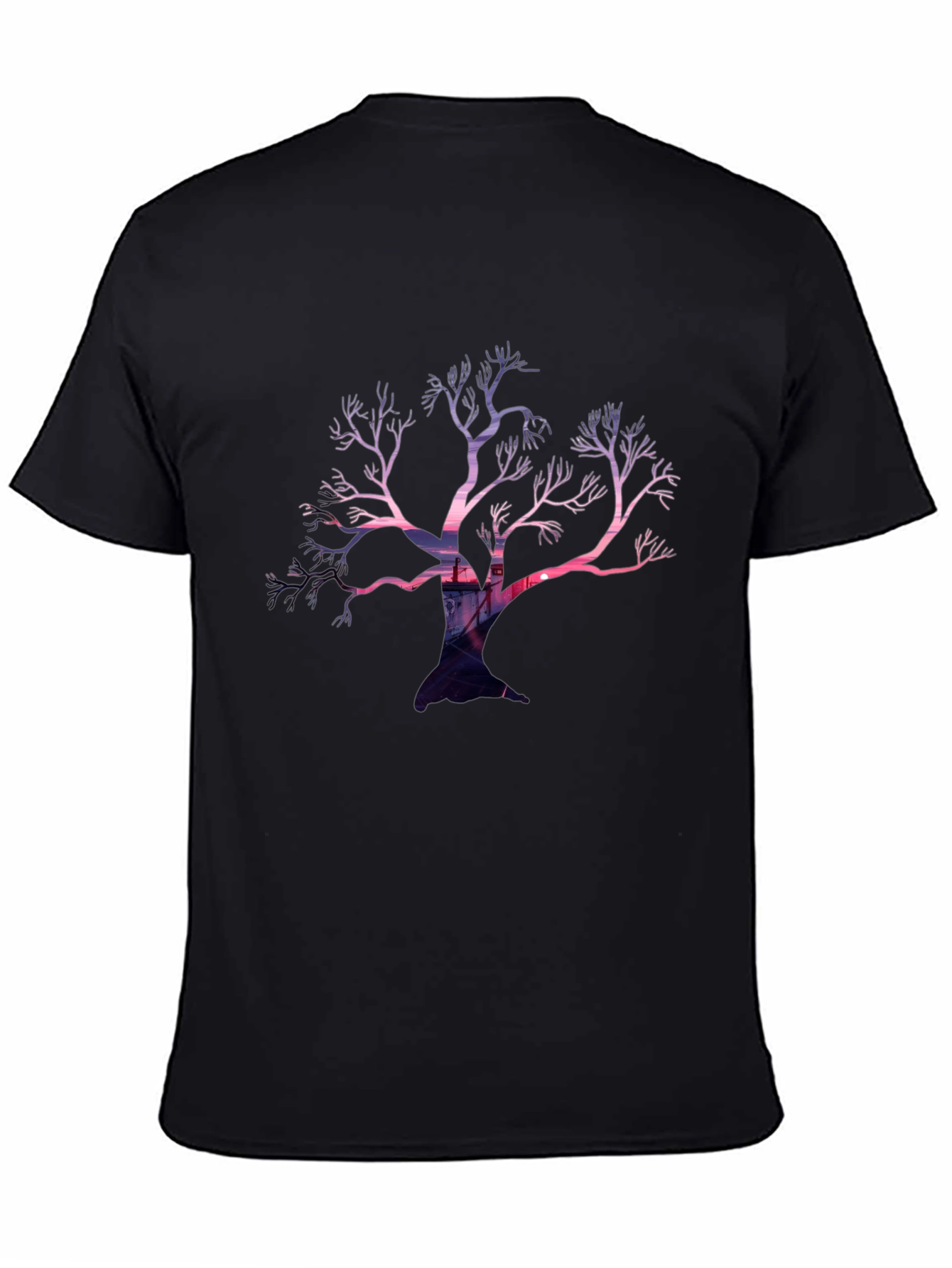 Black Abstract Tree Graphic Black T-Shirt view 4