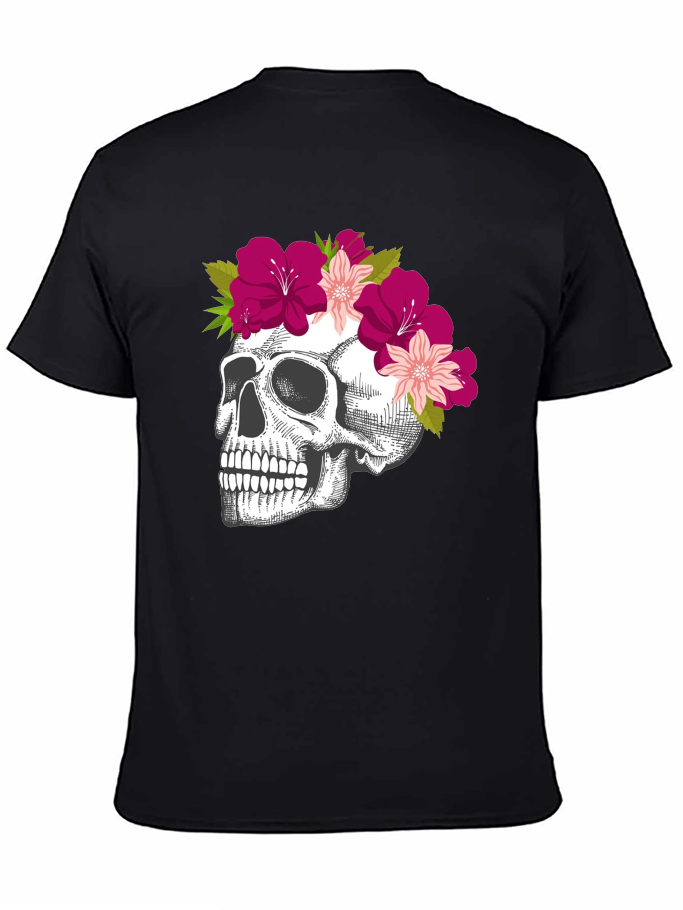 Black Floral Skull Graphic Tee - Unique & Stylish view 4