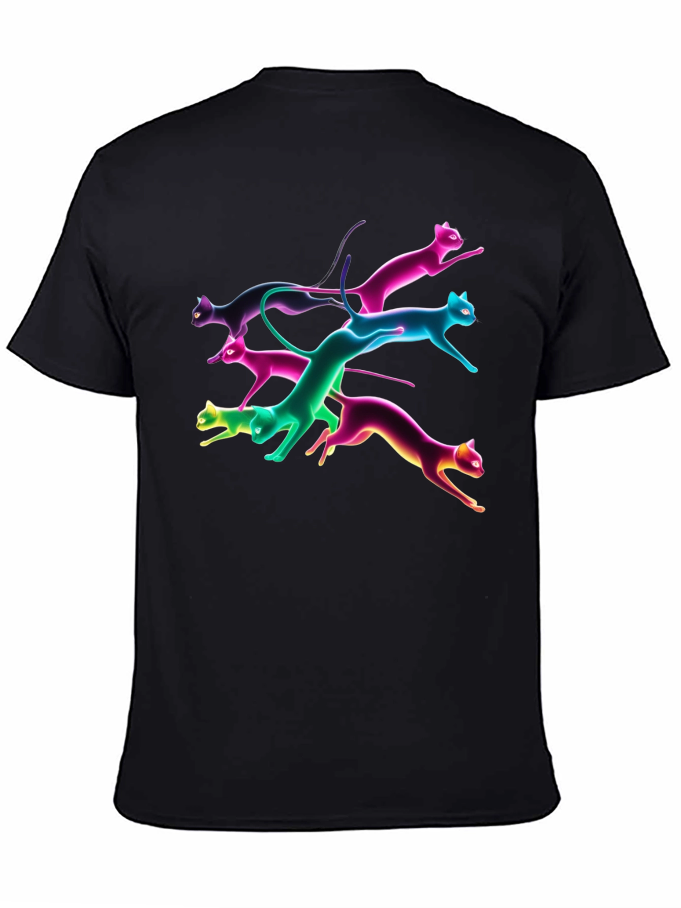 Black Neon Cats Black T-Shirt view 4