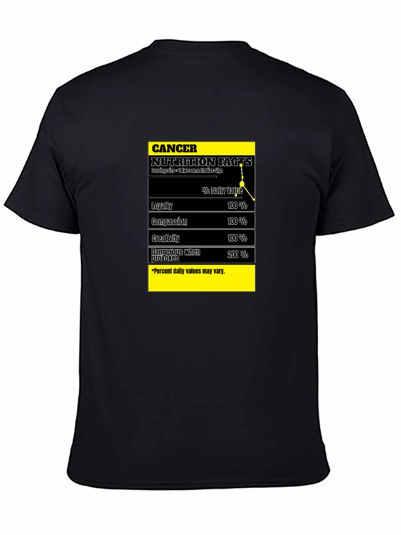 Cancer Zodiac Nutrition Facts Black T-Shirt - 4