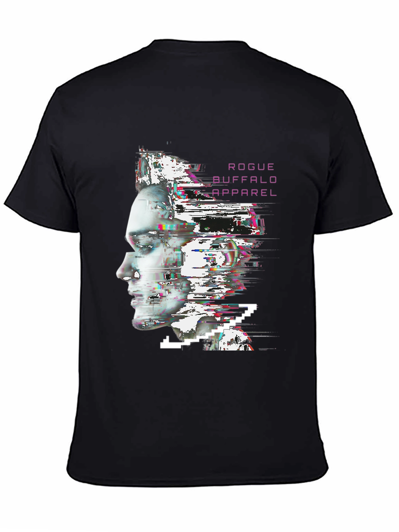 Black Rogue Buffalo Apparel Glitch Portrait T-Shirt view 4
