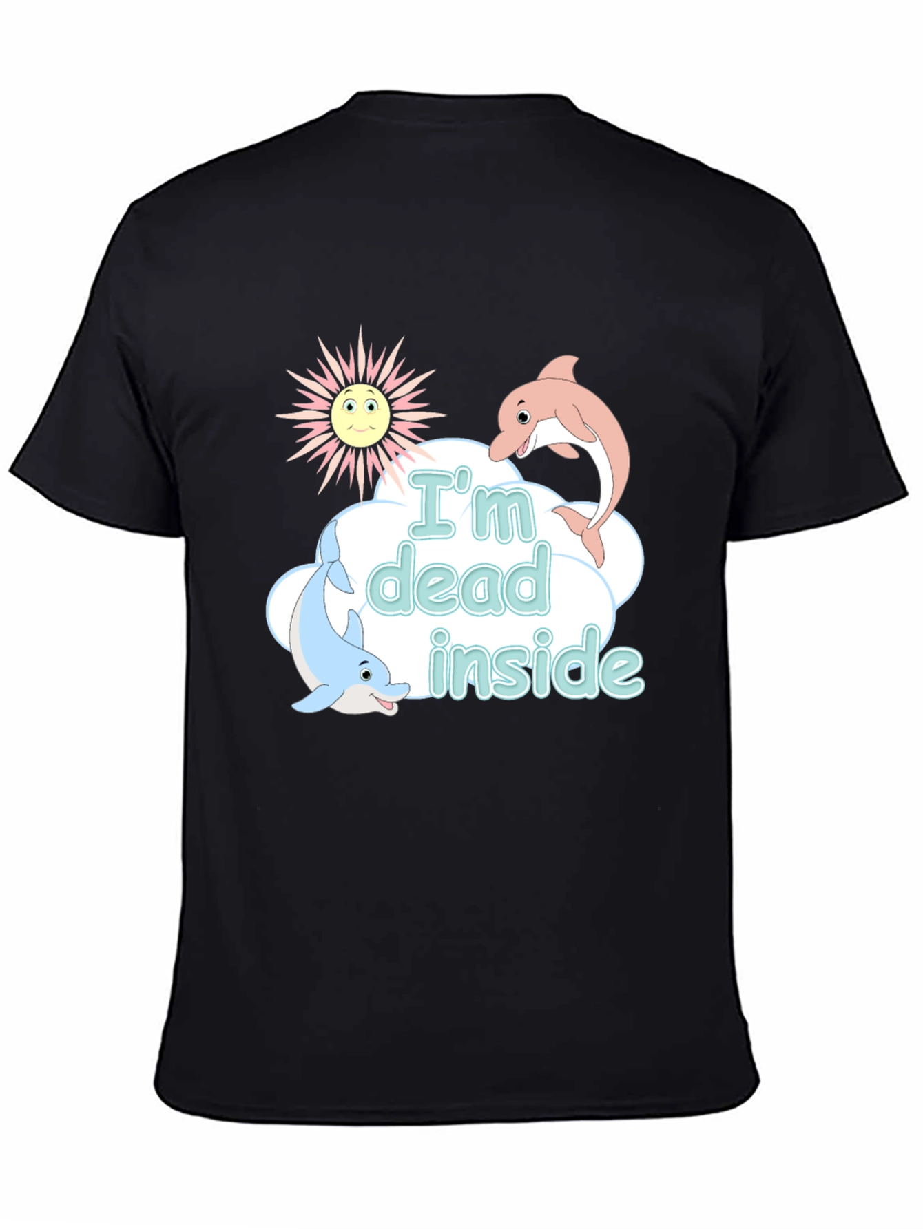 Black I'm Dead Inside Funny Dolphin Graphic T-Shirt view 4