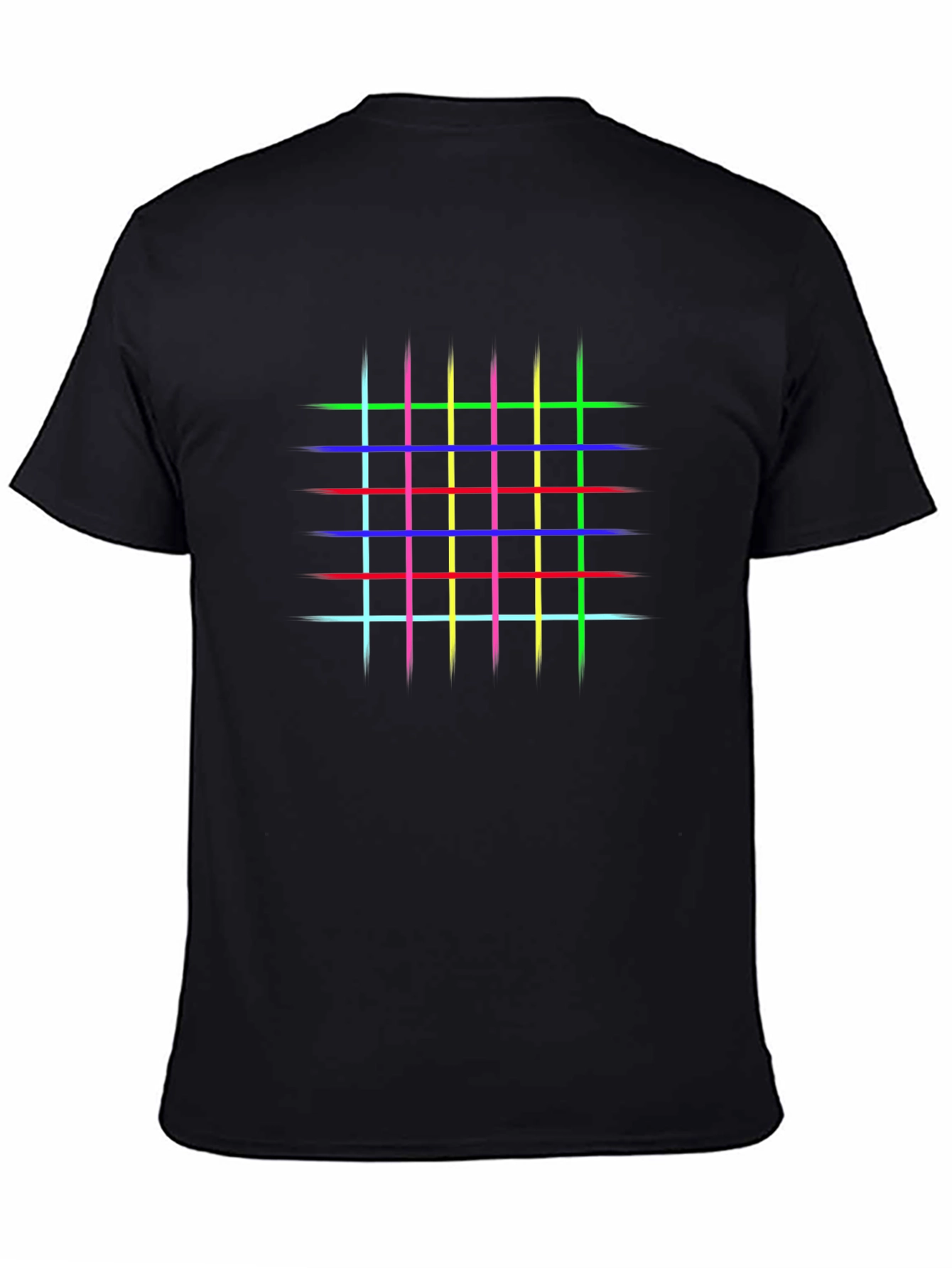 Black Retro Grid T-Shirt - Geometric Design view 4