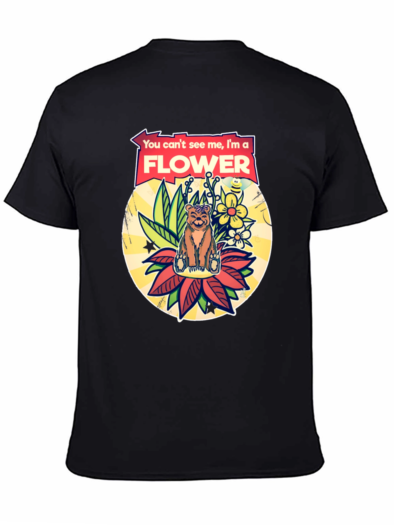 Black Funny Bear Flower T-Shirt - You Can't See Me view 4