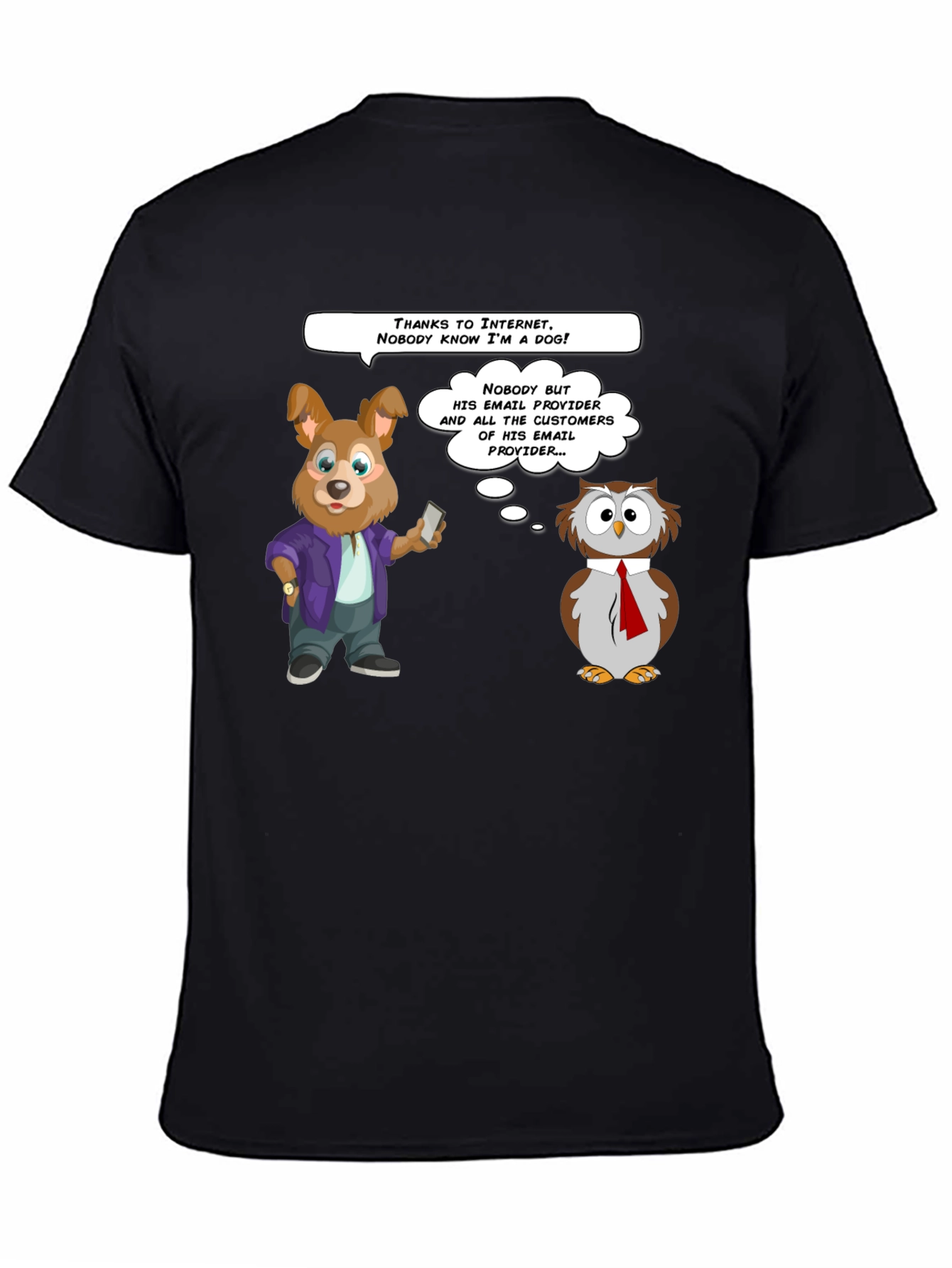 Black Funny Internet Dog & Owl T-Shirt view 4