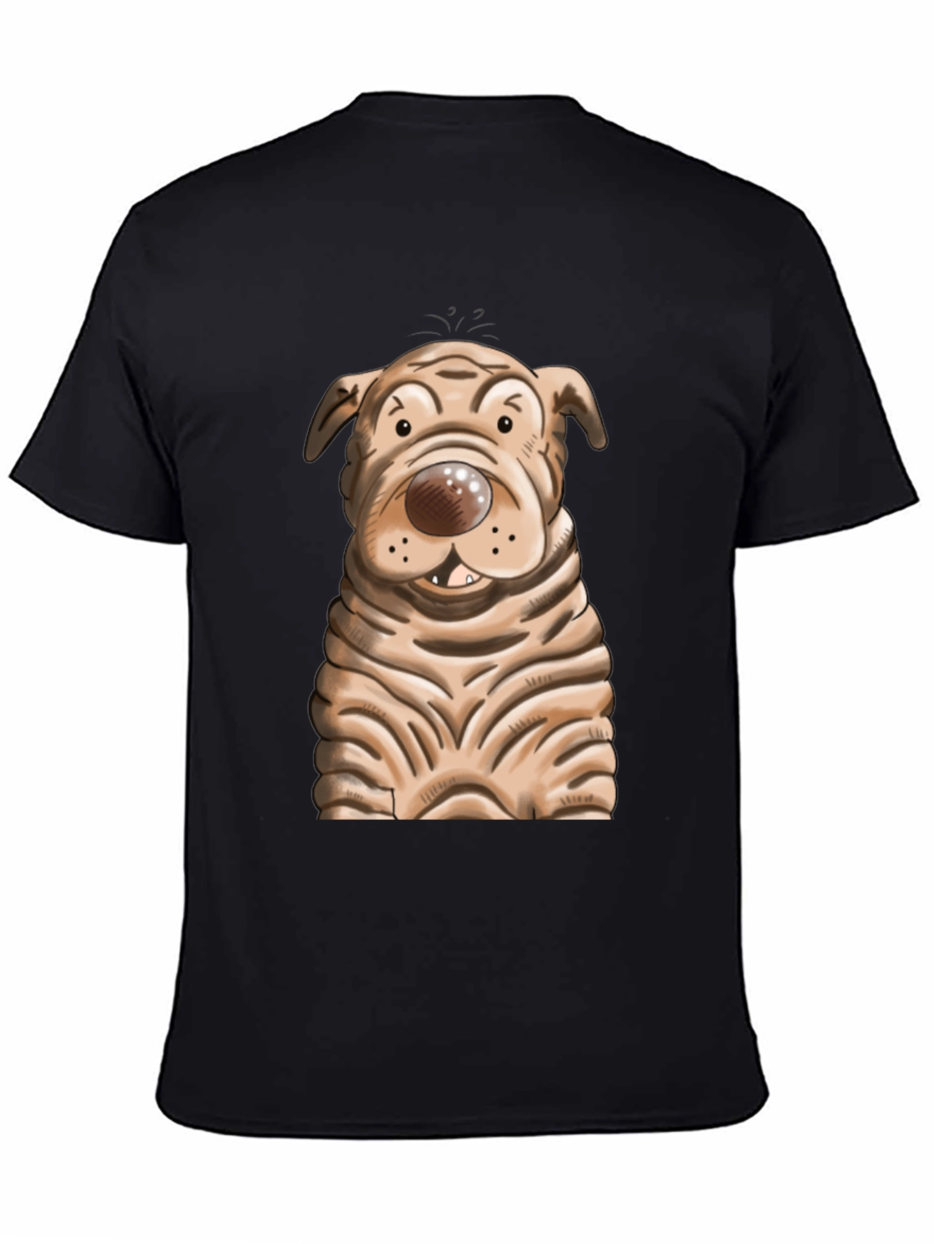 Black Cartoon Dog Graphic T-Shirt - Unisex Crew Neck view 4