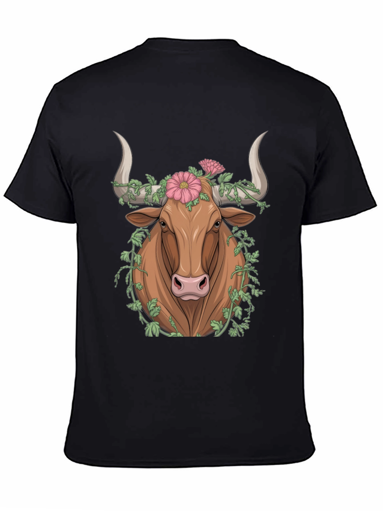 Black Floral Bull Graphic Tee - Unique Animal Print view 4