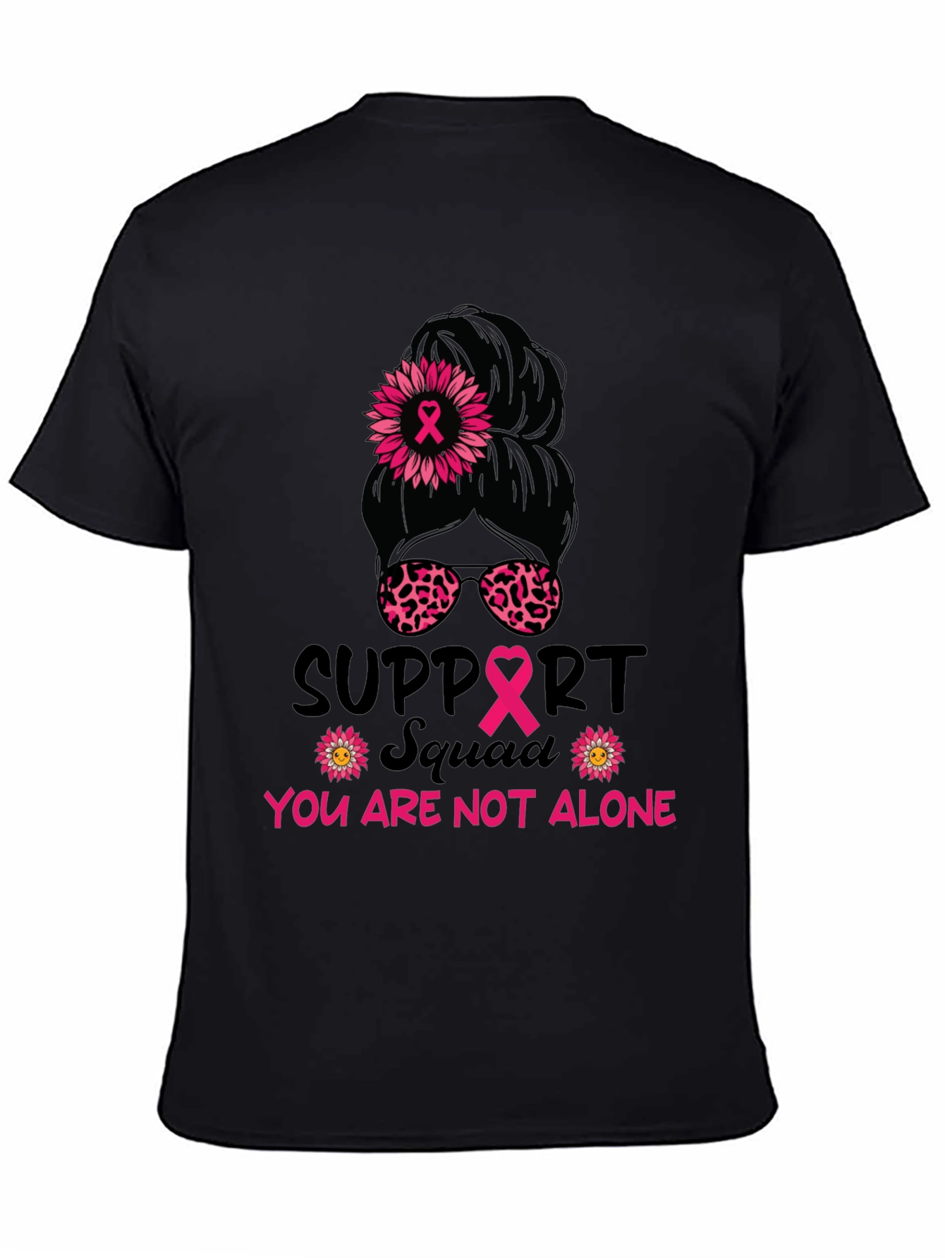 Black Breast Cancer Awareness Messy Bun Support Squad Tee view 4