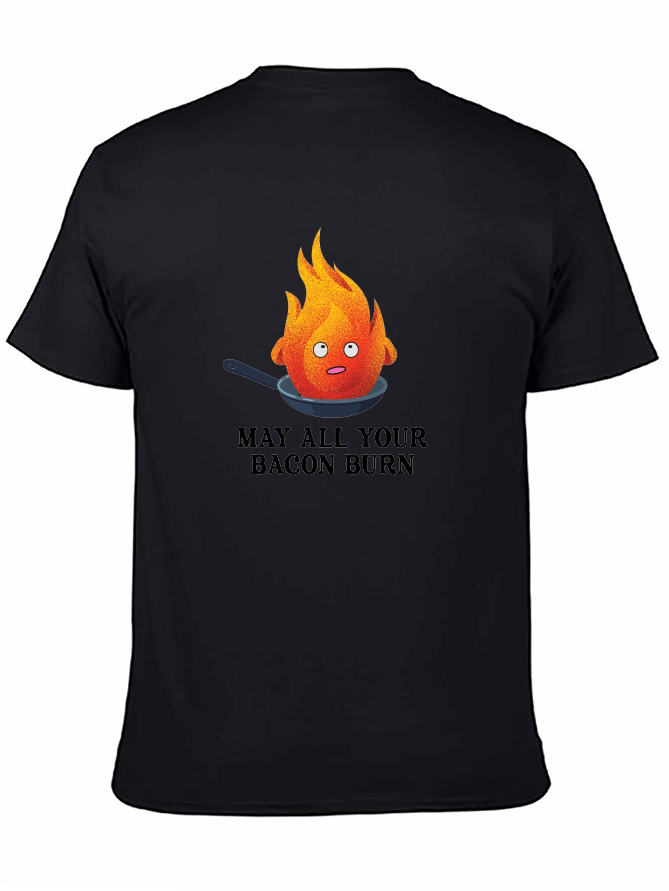 Black May All Your Bacon Burn T-Shirt - Funny Fire Pan Graphic Tee view 4