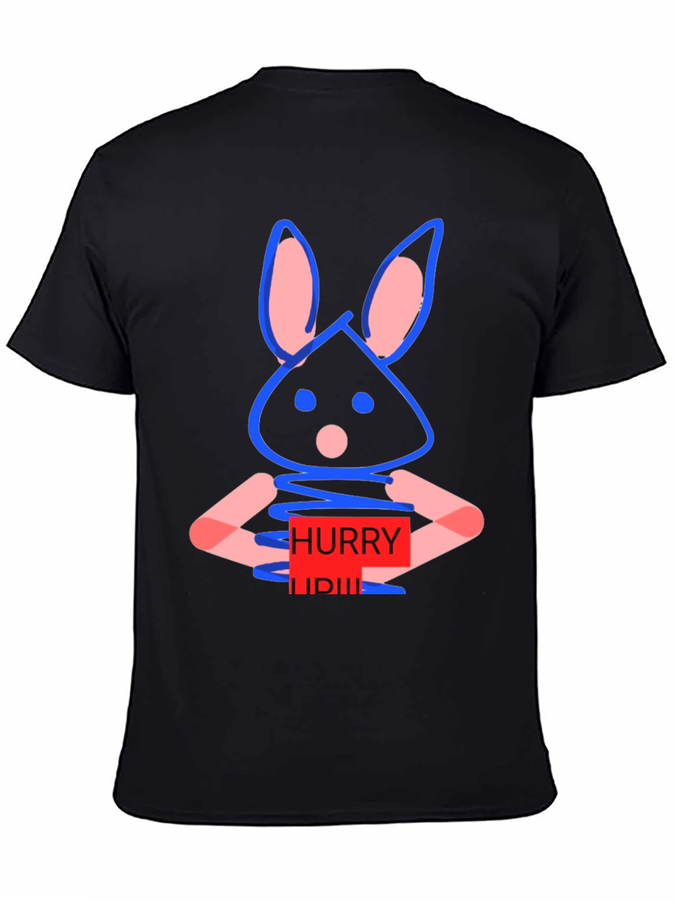 Black Whimsical Bunny Graphic Tee - Hurry Up! Design view 4