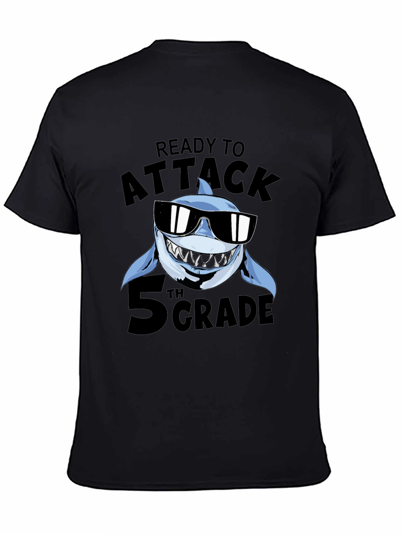 Black Ready to Attack 5th Grade Shark T-Shirt view 4