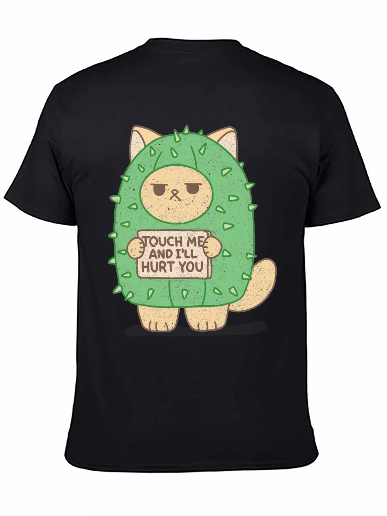 Black Cactus Cat T-Shirt - Touch Me and I'll Hurt You! view 4