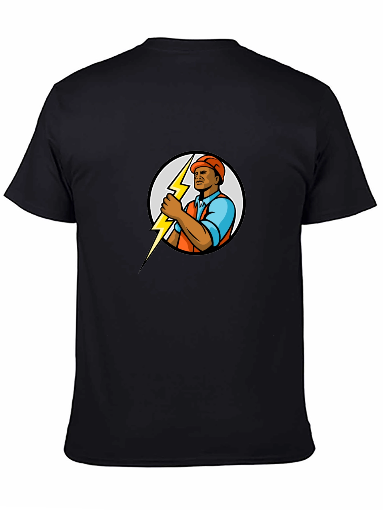 Black Electrician Cartoon Black T-Shirt view 4