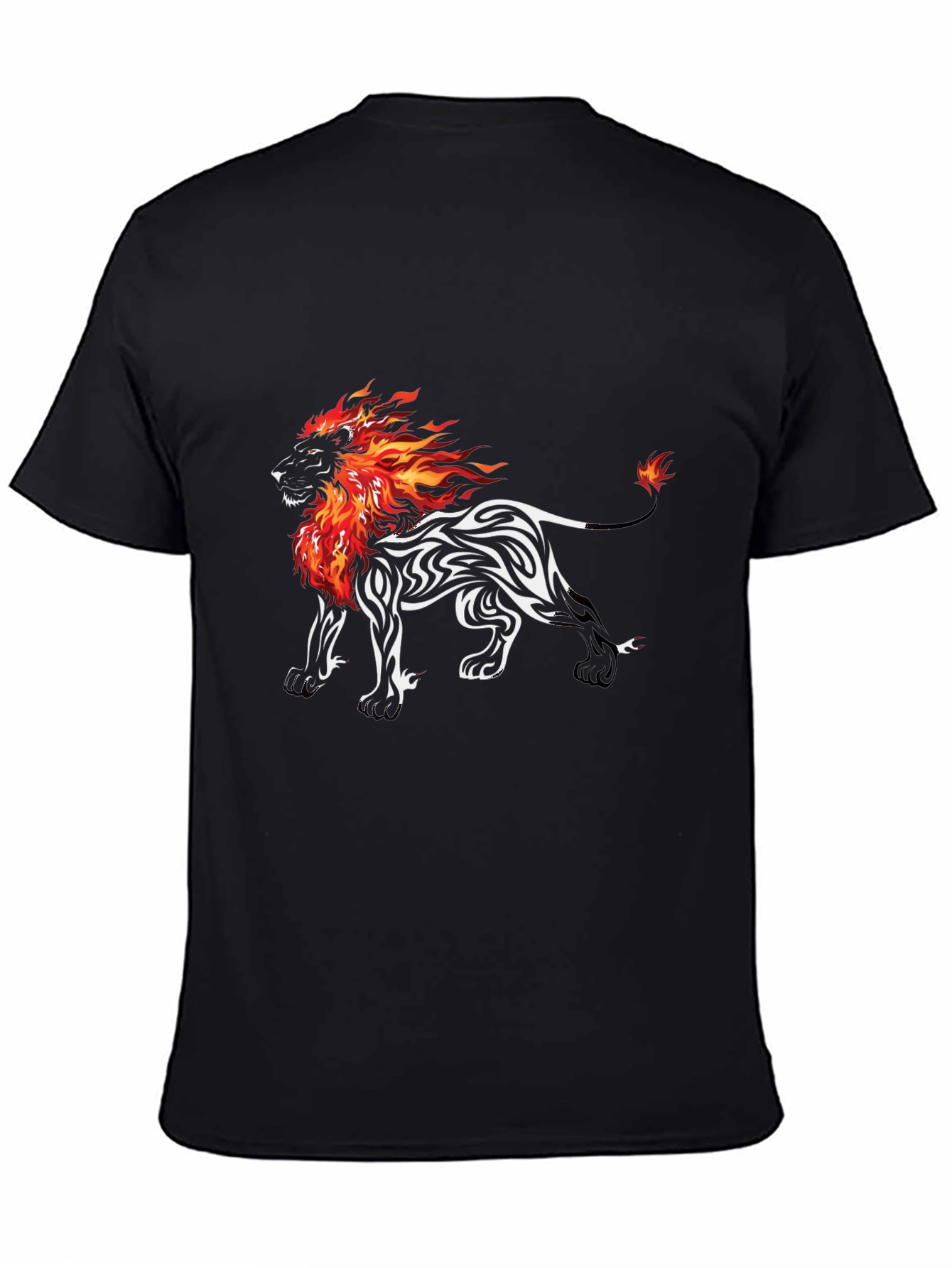 Black Fiery Lion Graphic Tee - Black Cotton Blend T-Shirt view 4