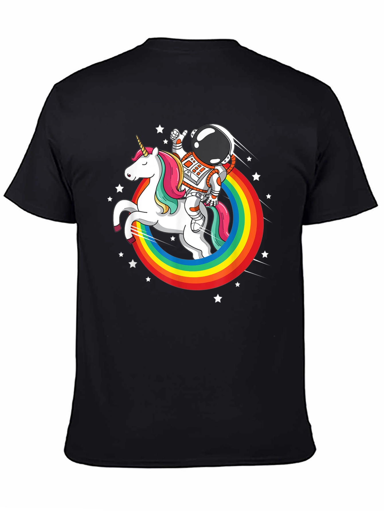 Black Astronaut Unicorn Rainbow T-Shirt view 4