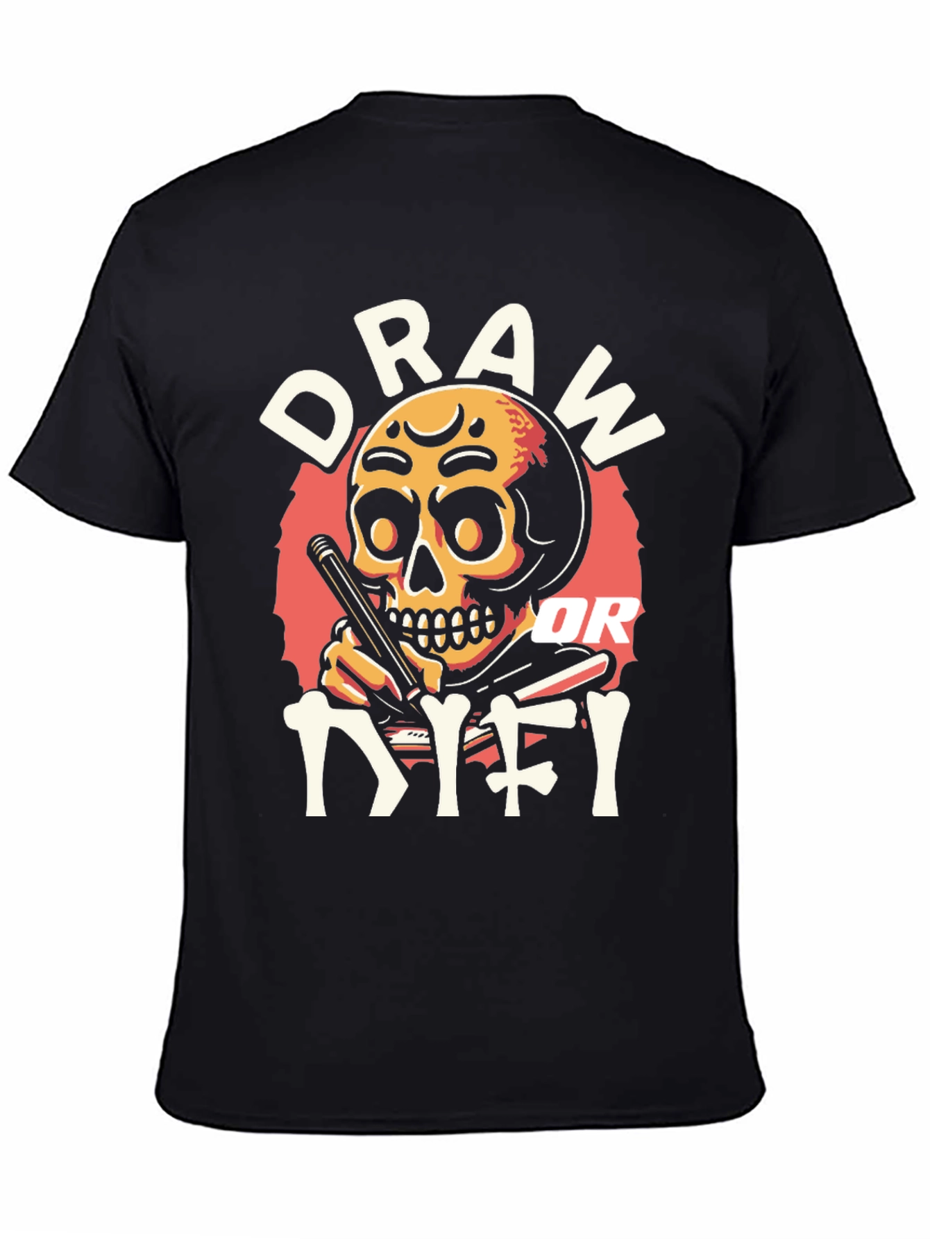 Black Draw or Die T-Shirt - Skull Design view 4