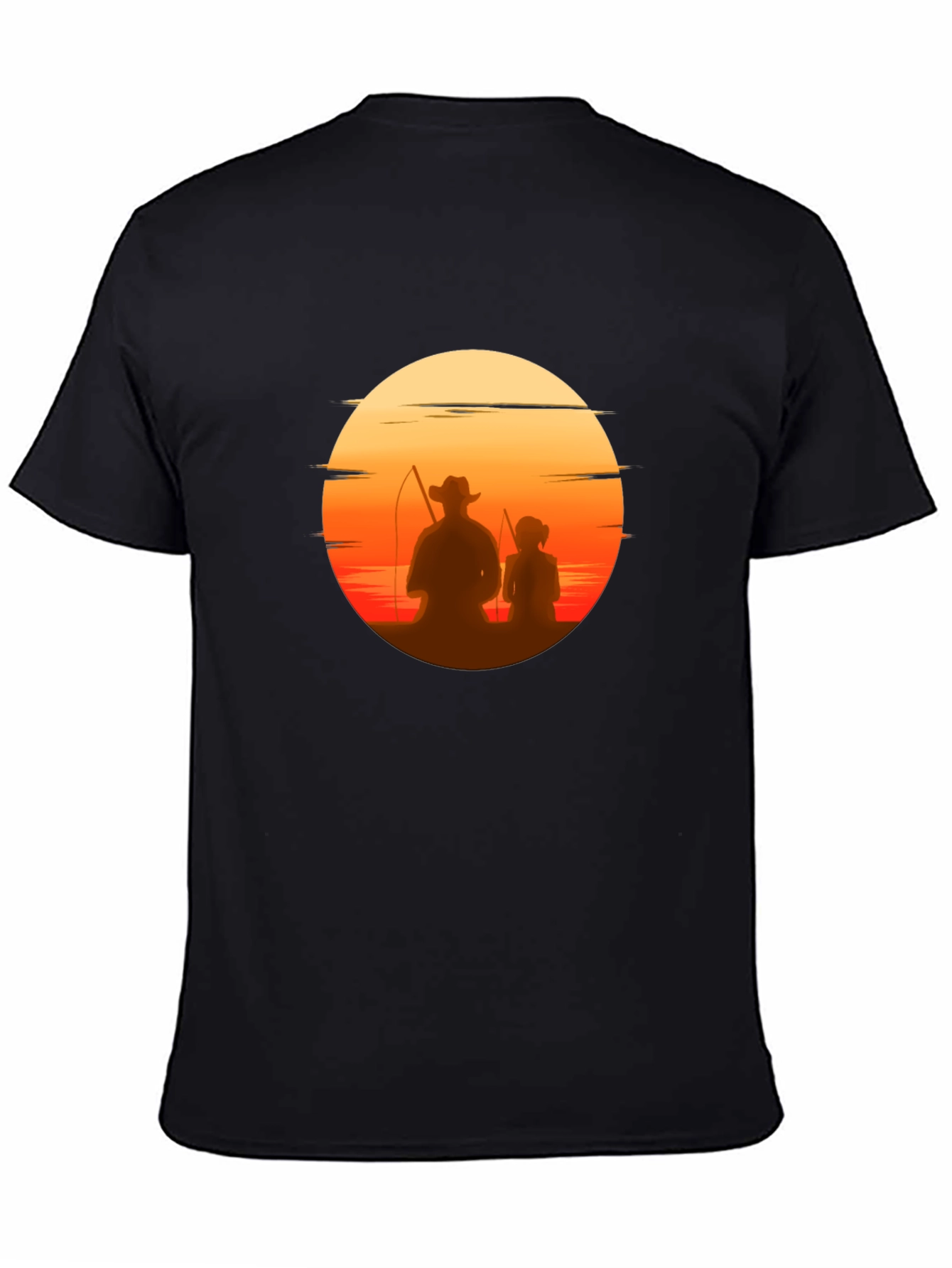 Black Sunset Fishing T-Shirt: Dad & Daughter Silhouette Tee view 4