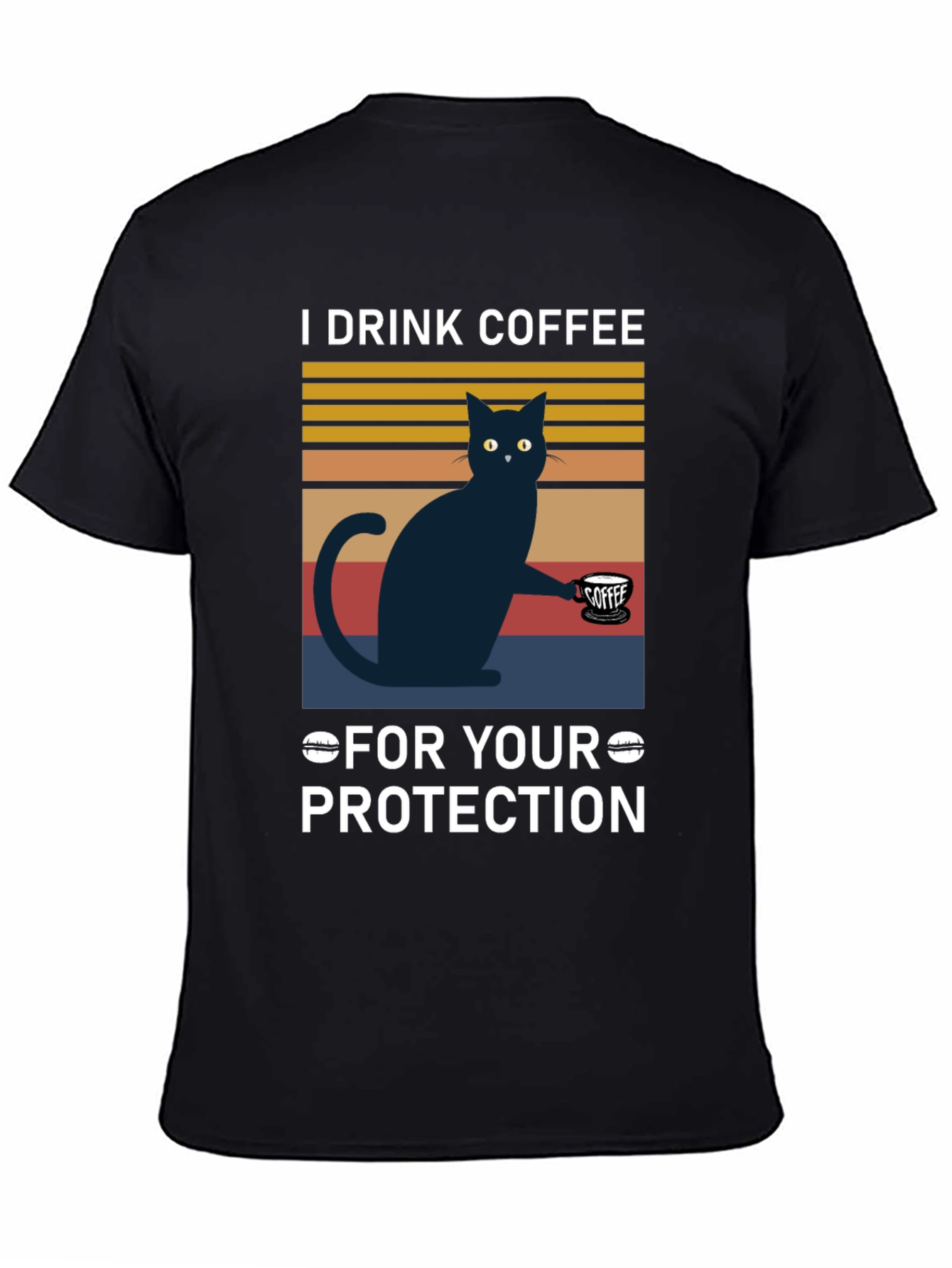 Black Funny Cat Coffee T-Shirt - For Your Protection view 4