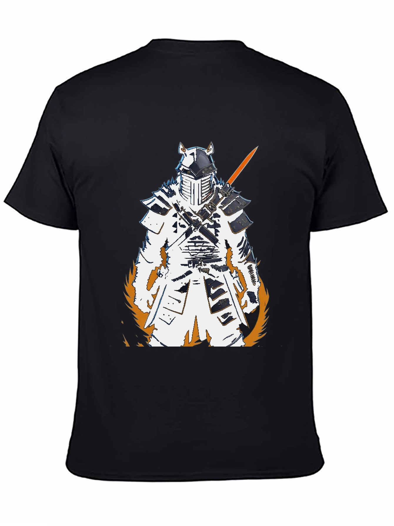 Black Samurai Warrior Graphic Tee - Black Cotton T-Shirt view 4