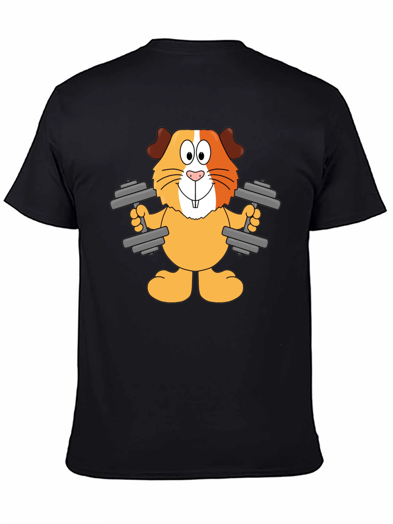 Black Funny Guinea Pig Lifting Weights T-Shirt view 4