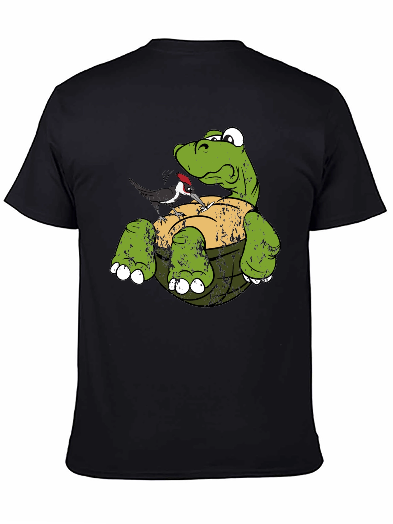 Black Turtle & Woodpecker Graphic T-Shirt view 4