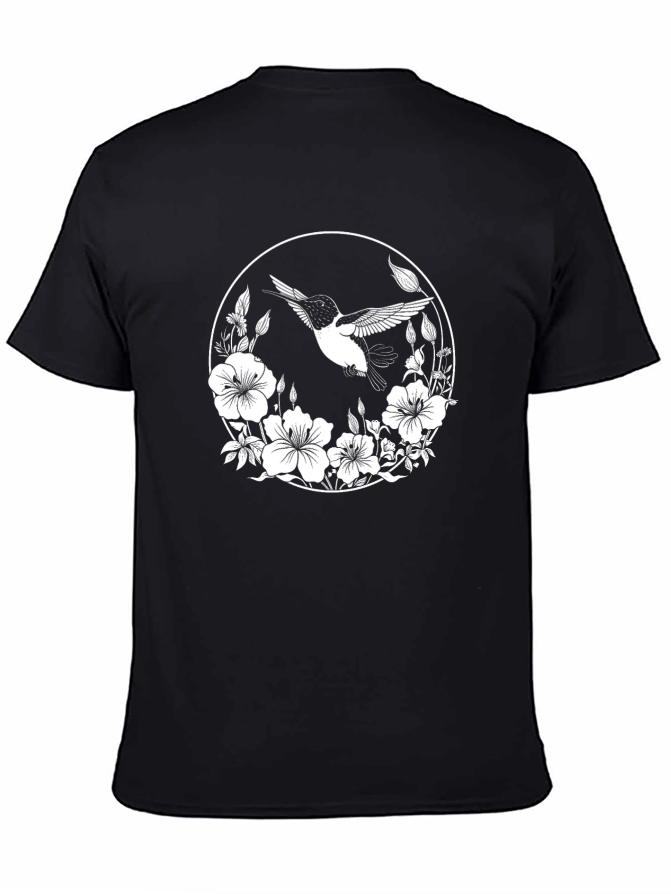 Black Hummingbird Floral Graphic Black T-Shirt view 4