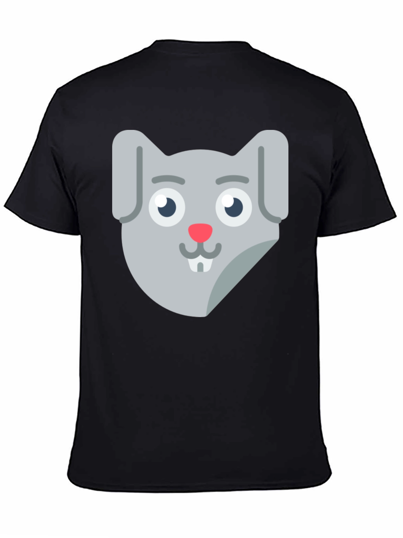 Black Cute Cartoon Rabbit Face Black T-Shirt view 4