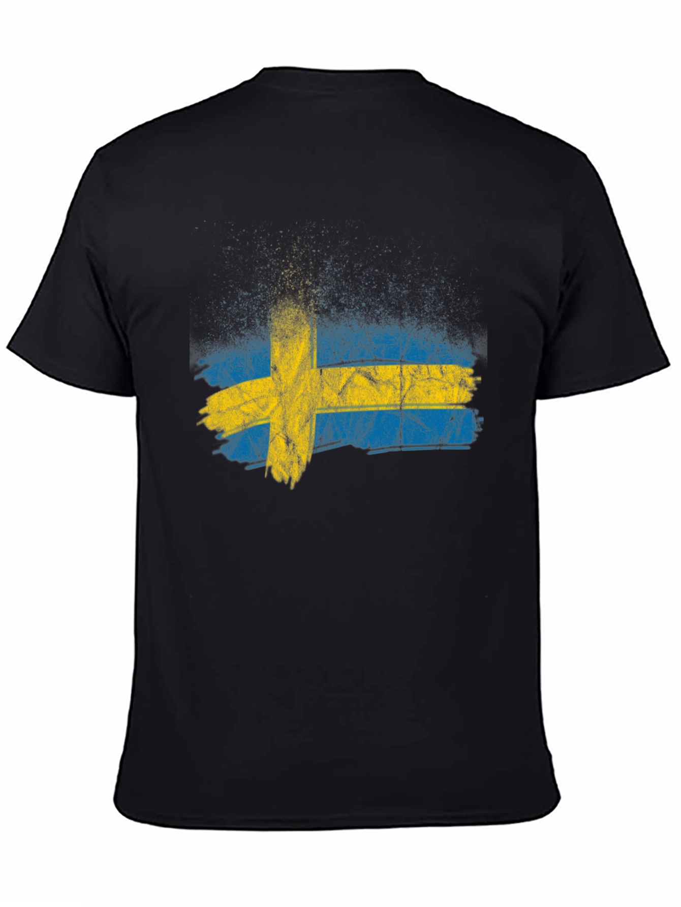 Black Sweden Flag Distressed Graphic Tee - Black view 4