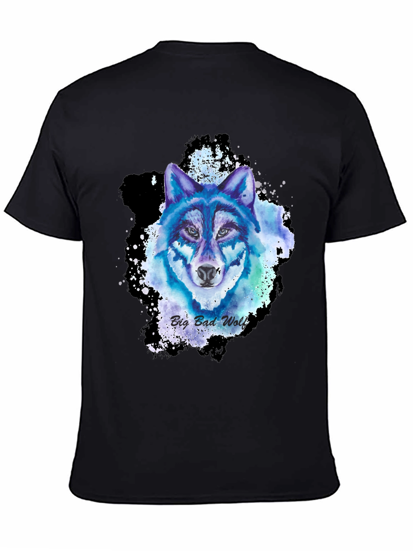 Black Watercolor Wolf Graphic Tee - Cool Animal Design view 4