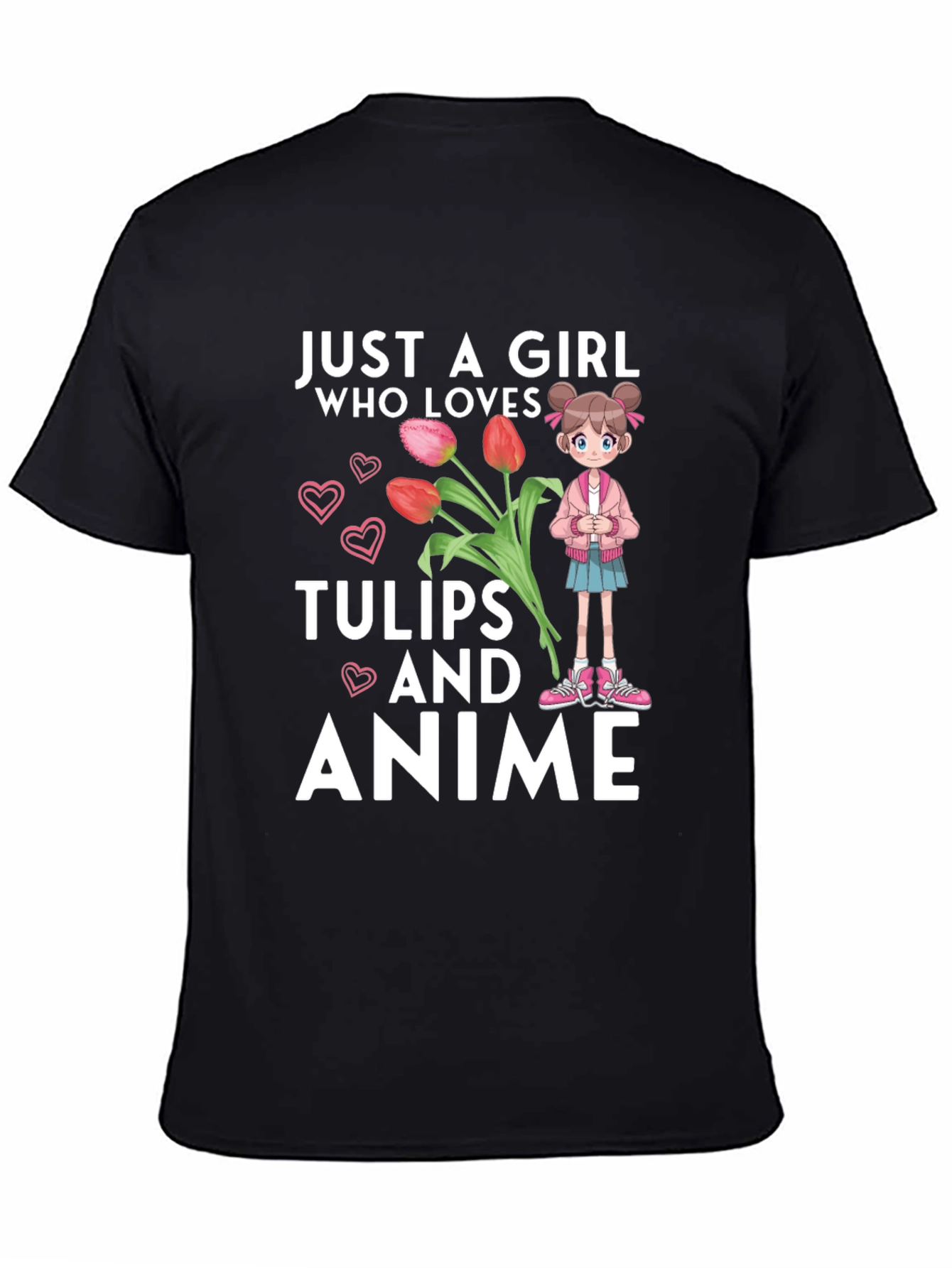 Black Just a Girl Who Loves Tulips and Anime T-Shirt view 4