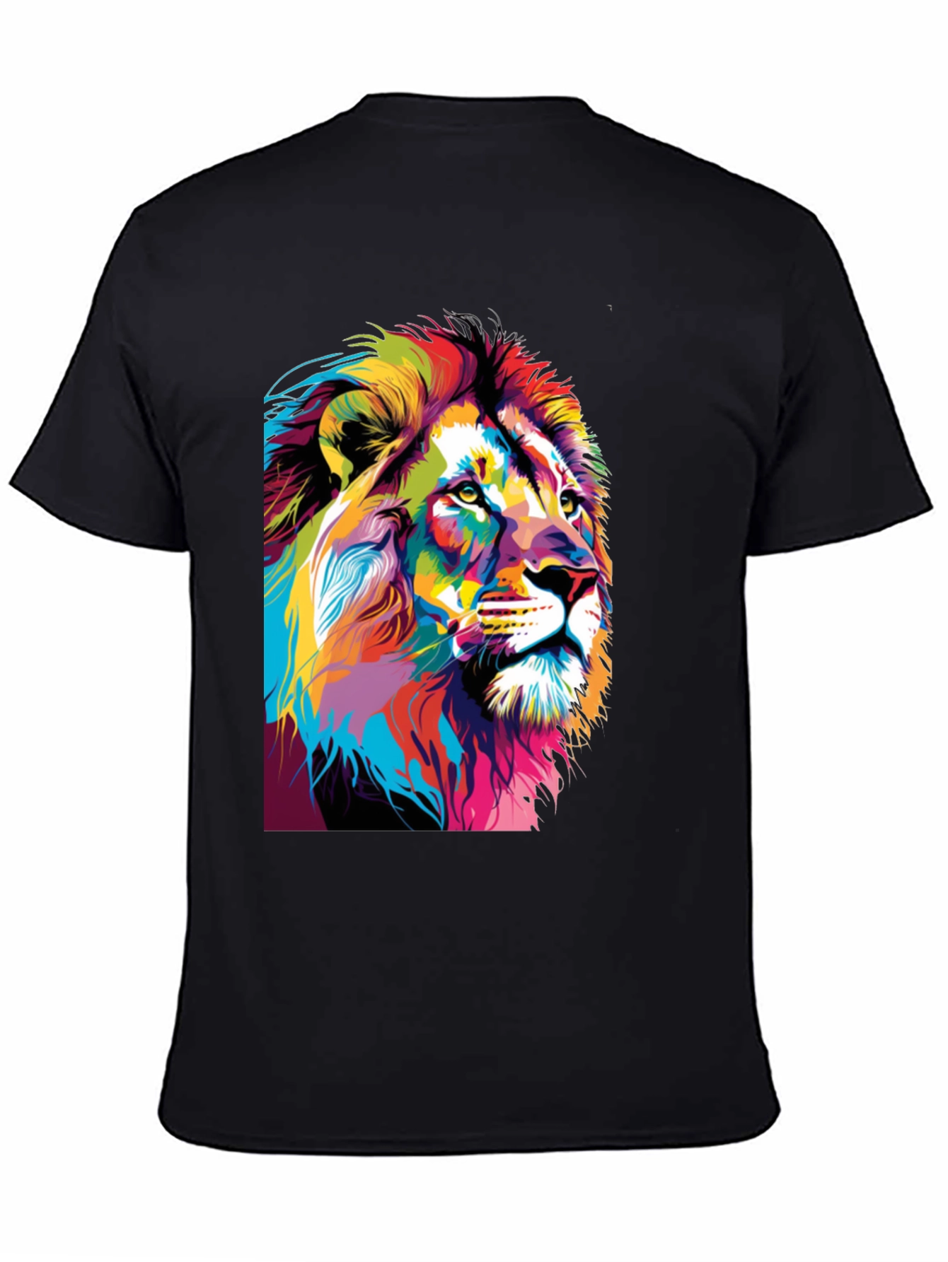 Black Colorful Lion Graphic Print T-Shirt view 4