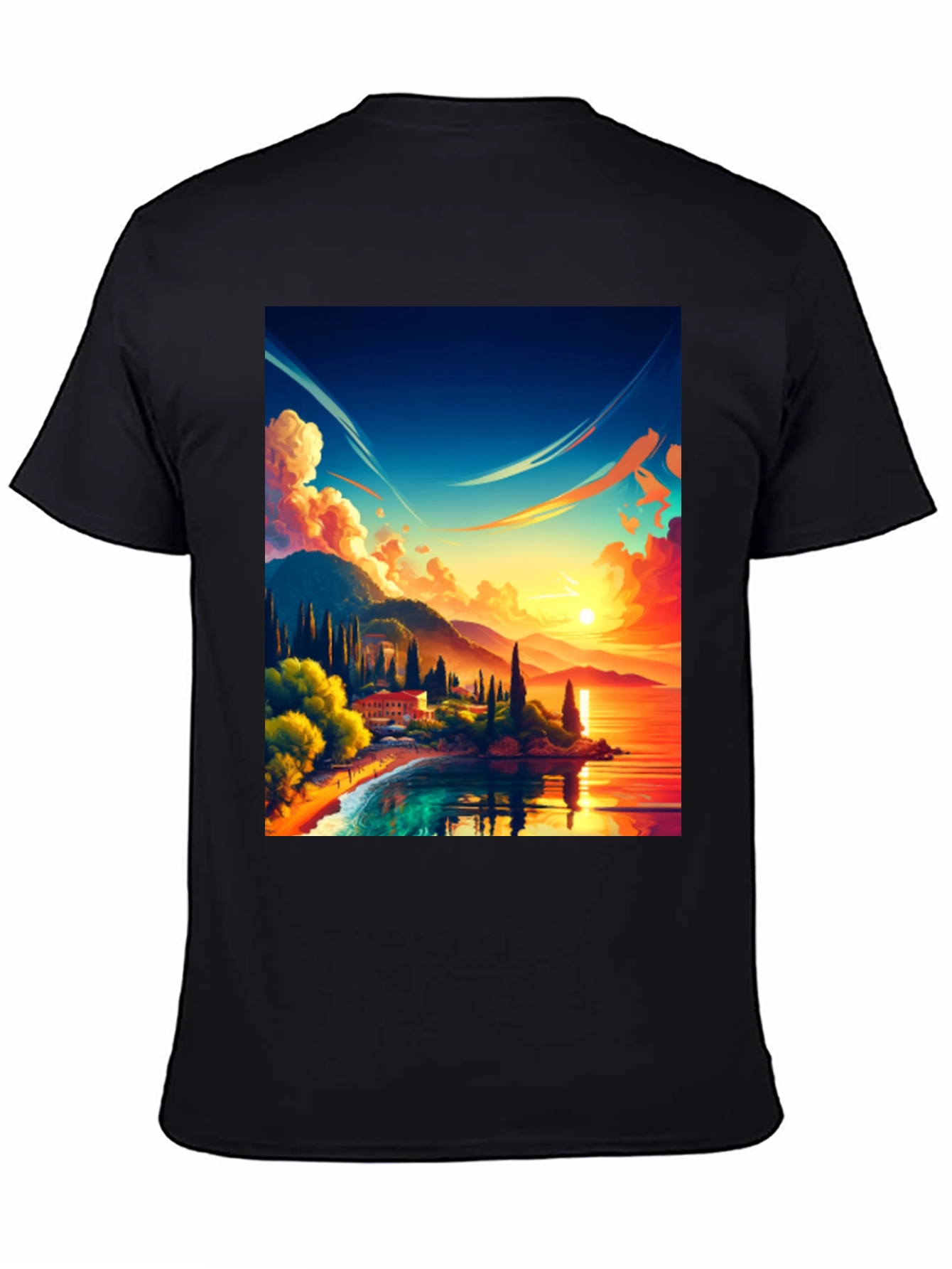 Black Vibrant Sunset Landscape Graphic Tee view 4