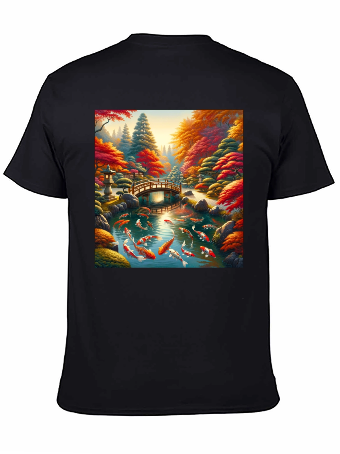 Black Koi Pond Graphic Tee - Artistic Japanese Garden Design view 4