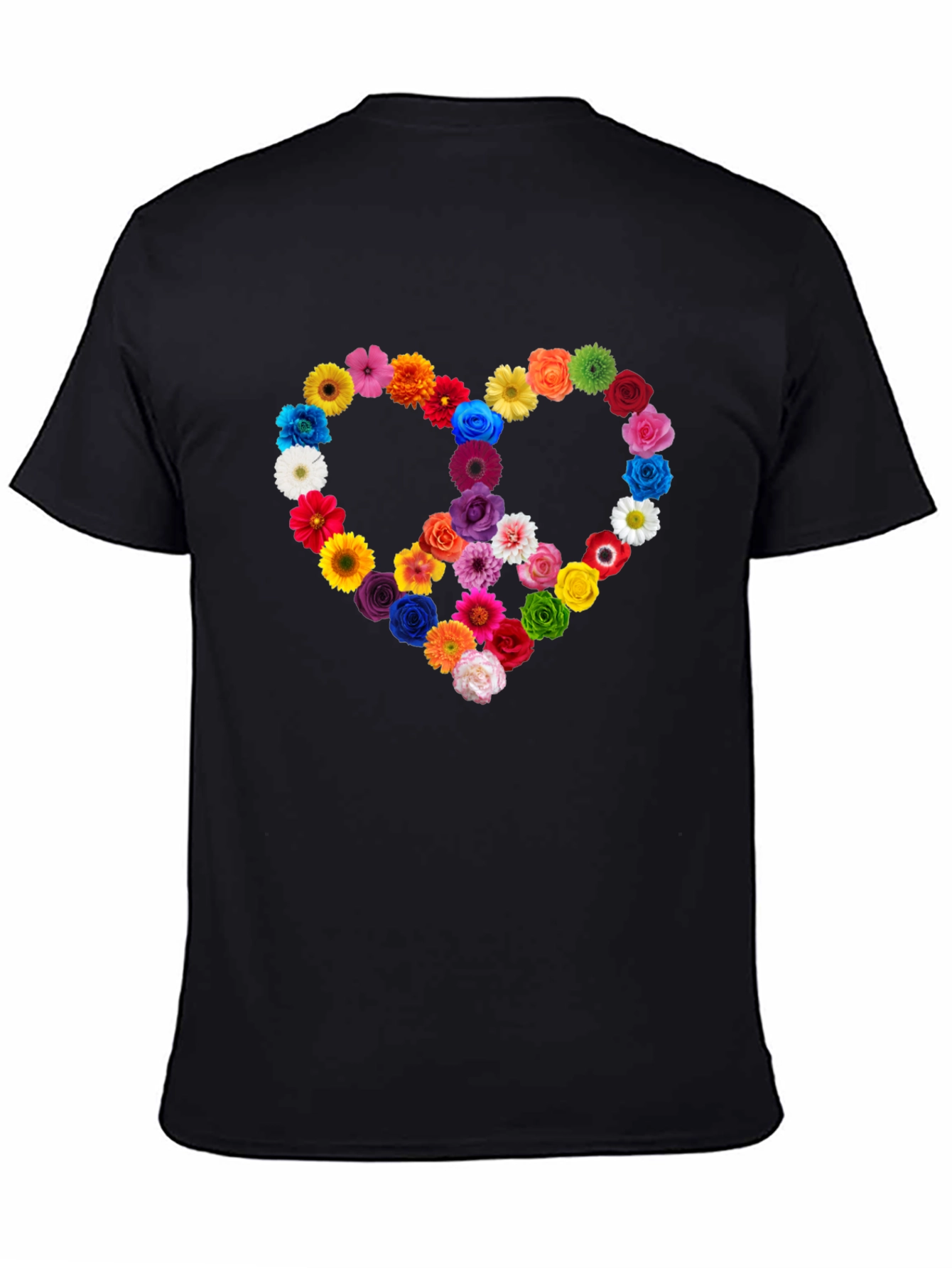 Black Floral Peace Sign Heart Graphic T-Shirt view 4