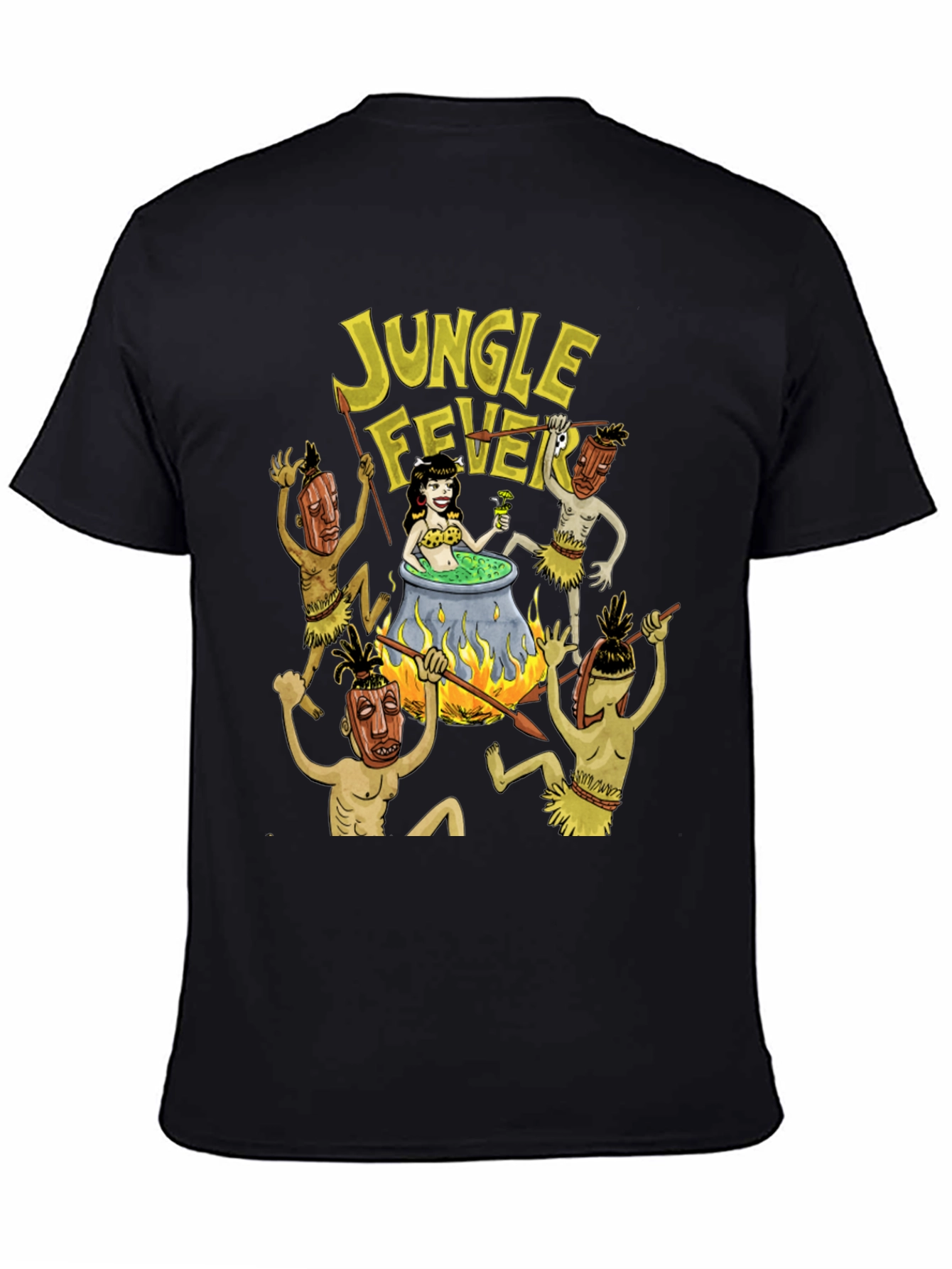 Black Jungle Fever Cartoon Graphic Black T-Shirt view 4