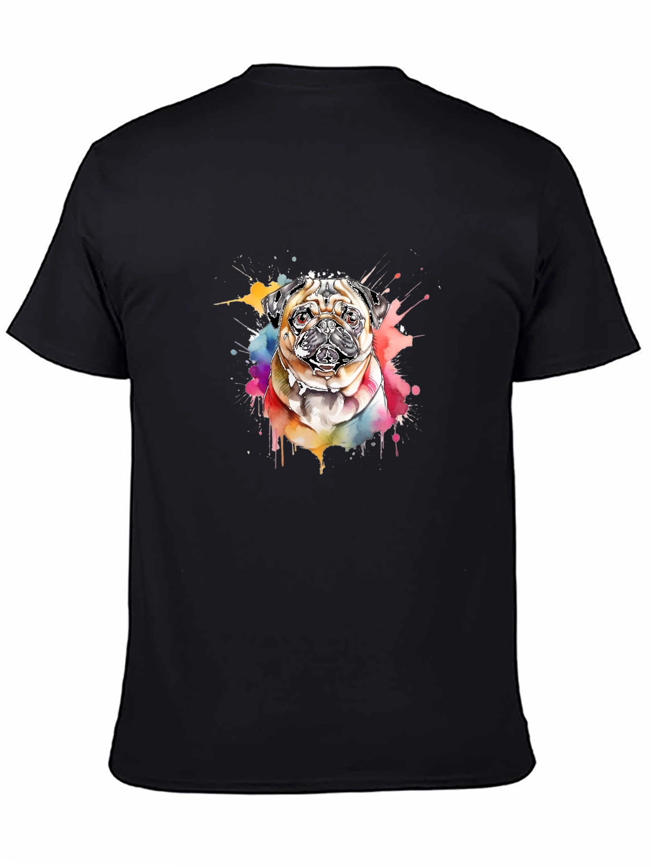 Black Pug Watercolor T-Shirt - Unique Dog Lover Gift view 4