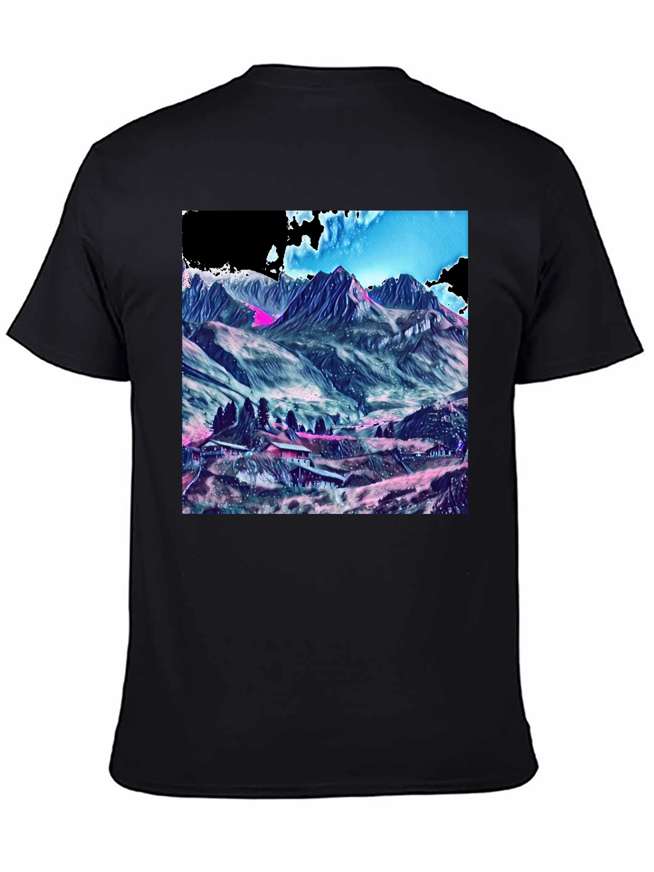 Black Mountains Graphic Tee - Stylish Black Cotton T-Shirt view 4