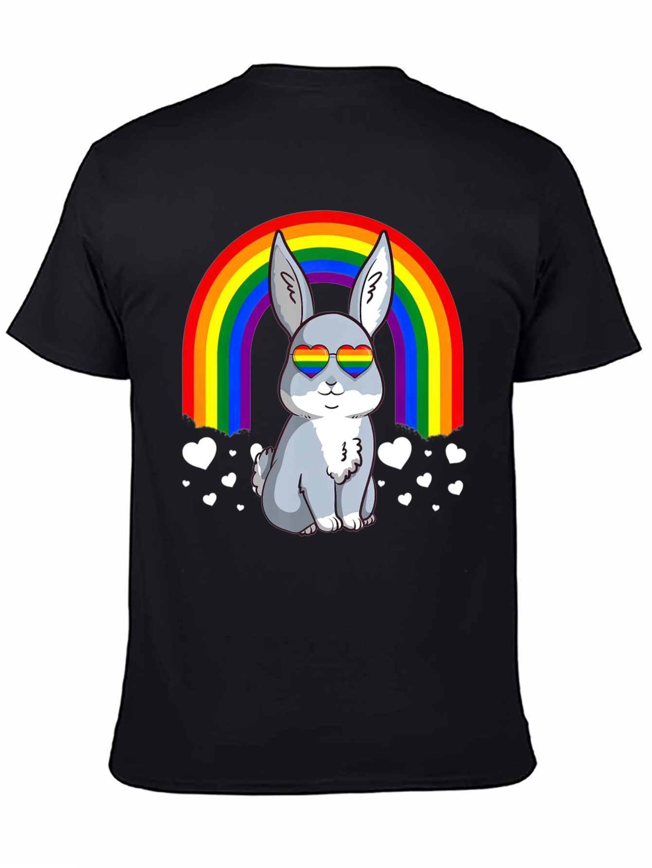 Black Rainbow Bunny Pride T-Shirt view 4