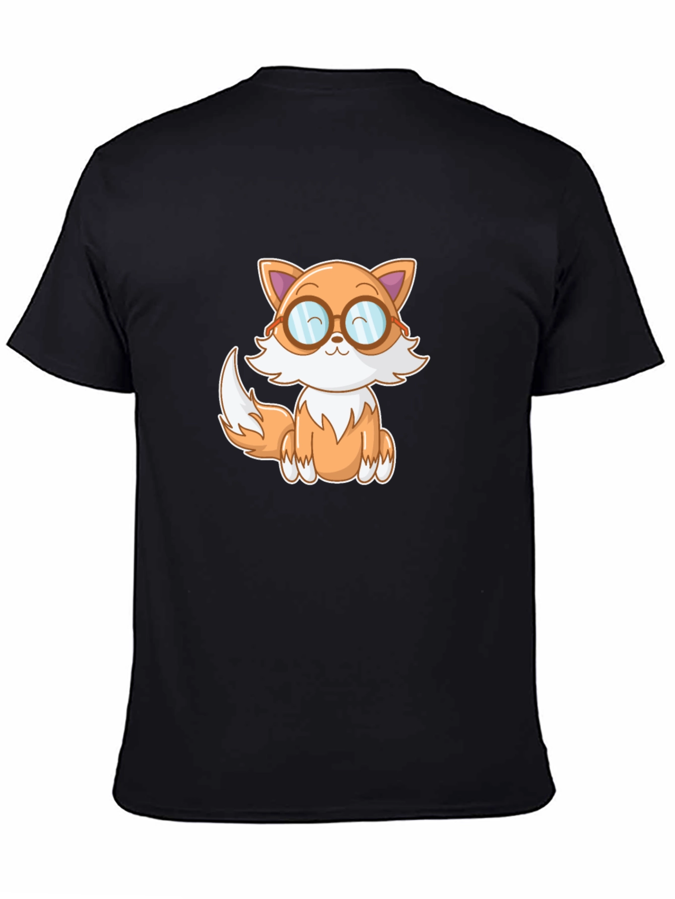 Black Cute Cartoon Fox T-Shirt - Black view 4