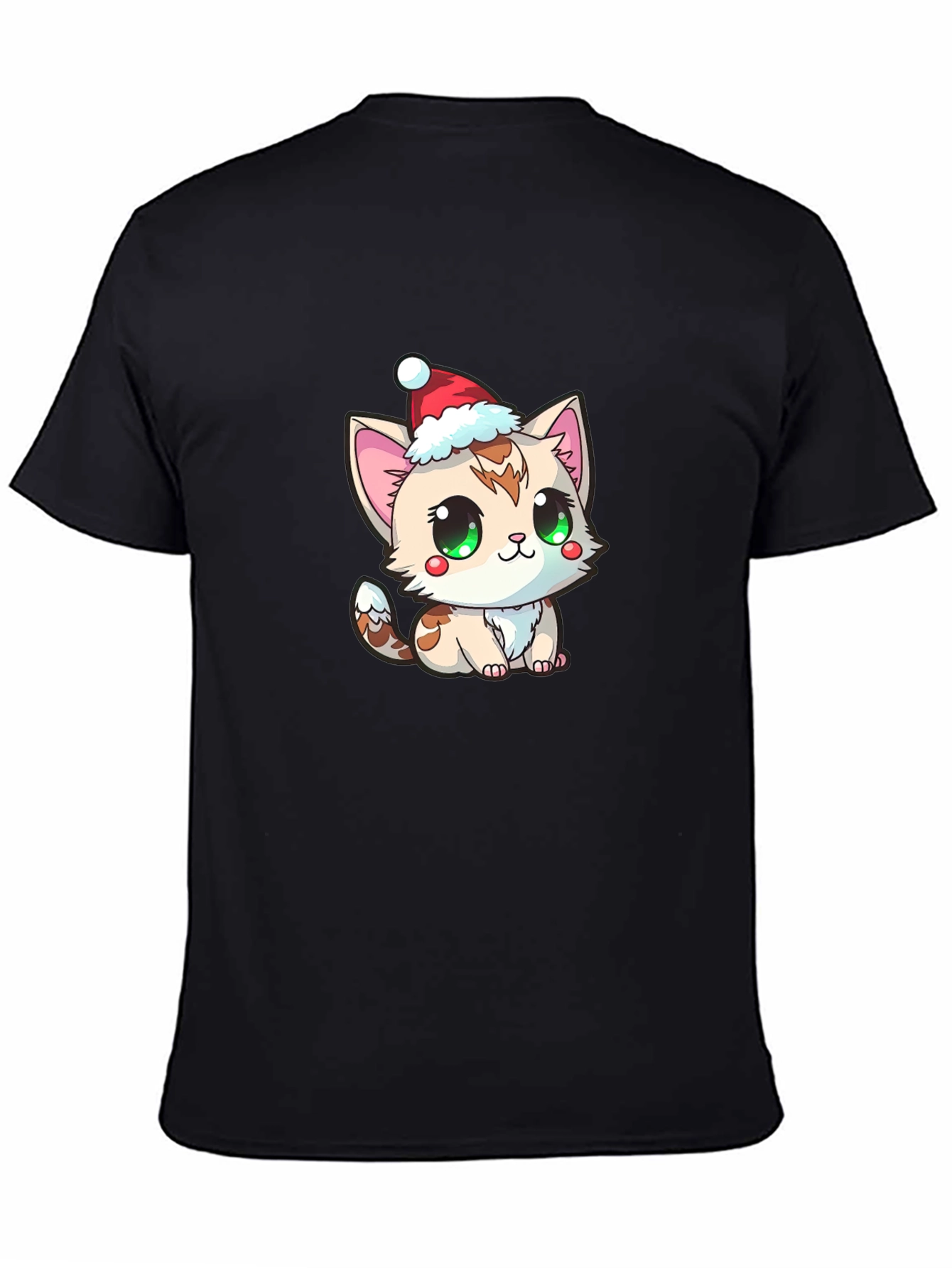Black Cute Kitten in Santa Hat Graphic Tee view 4