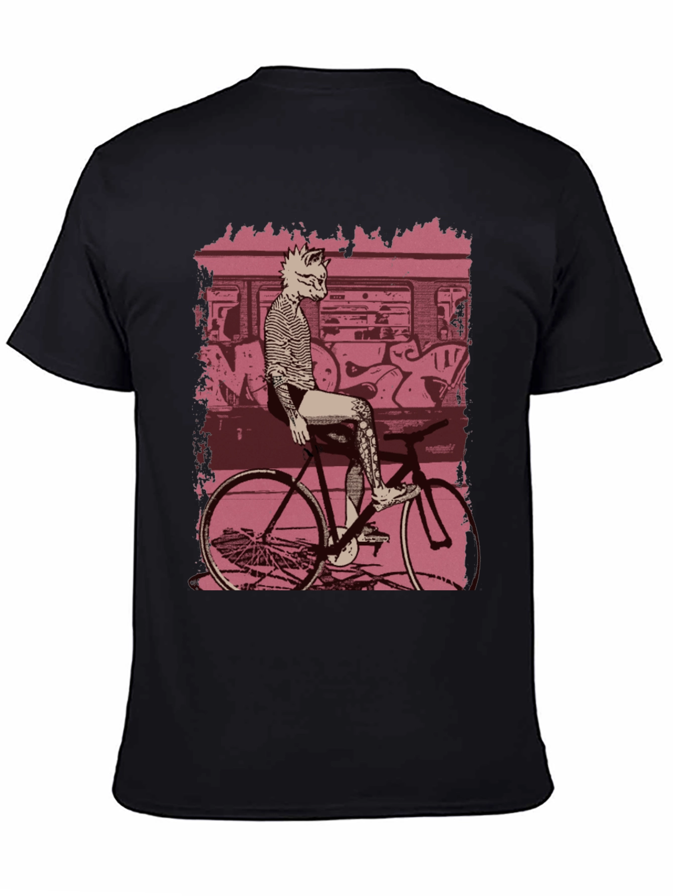 Black Urban Cat Biker T-Shirt - Street Style Tee view 4