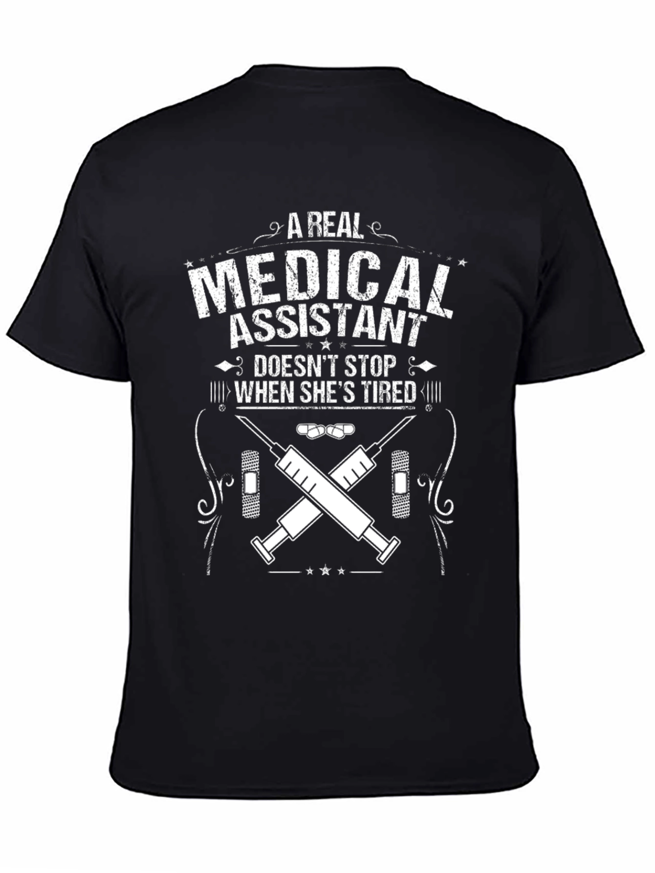 Black Medical Assistant T-Shirt - Never Stops view 4