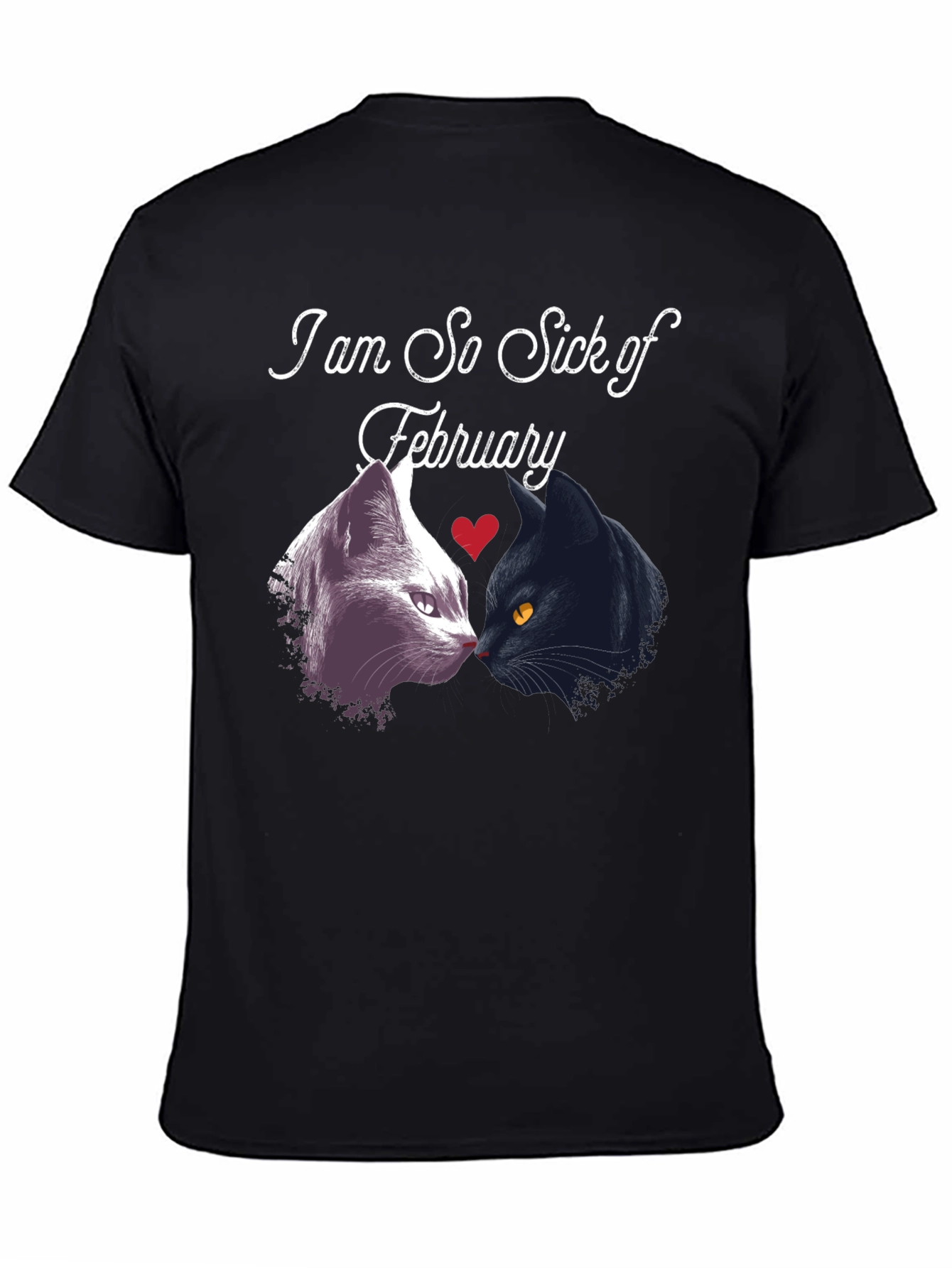 Black Sick of February Cats T-Shirt view 4