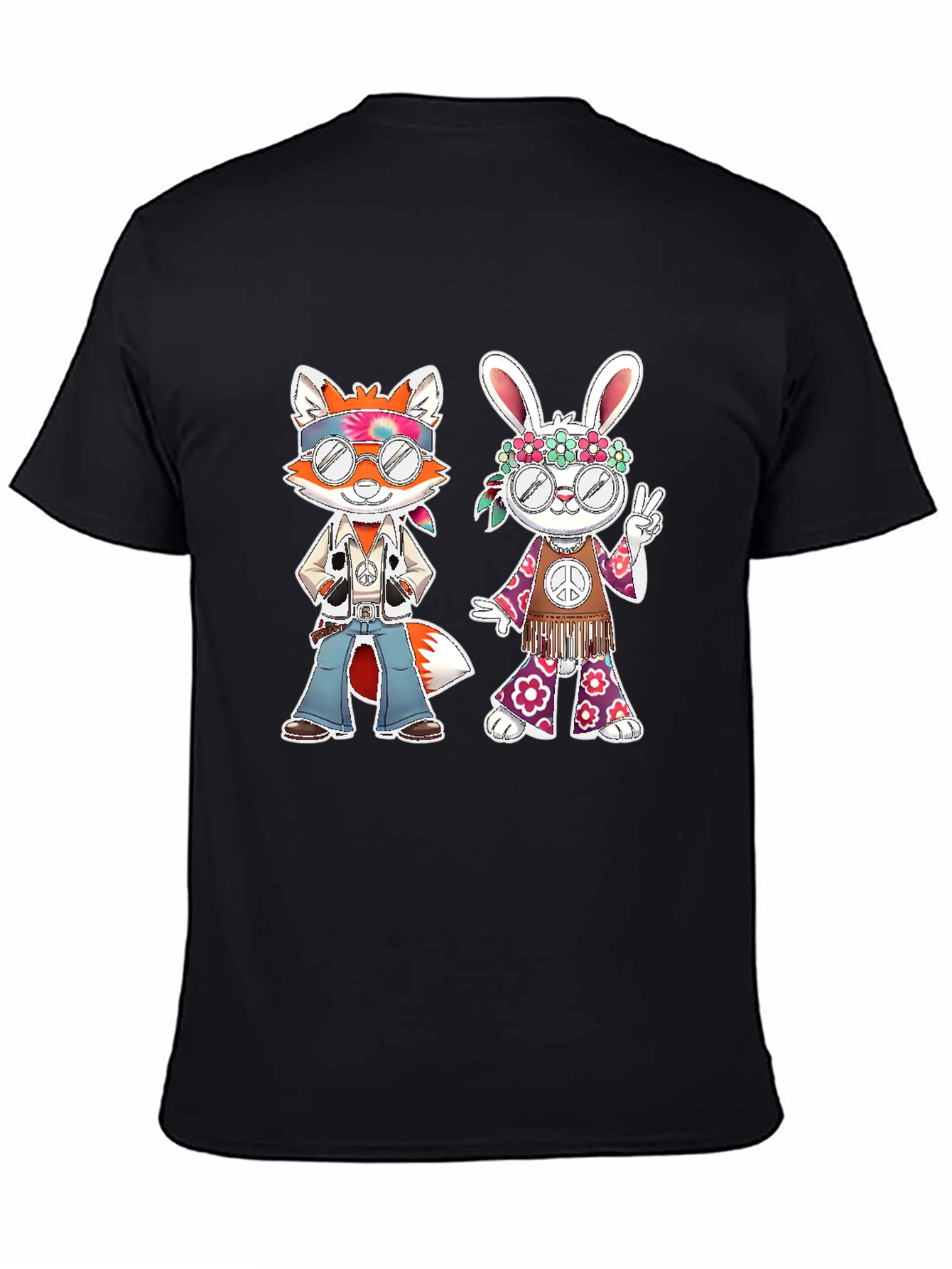 Black Hippie Fox & Rabbit Graphic Tee view 4