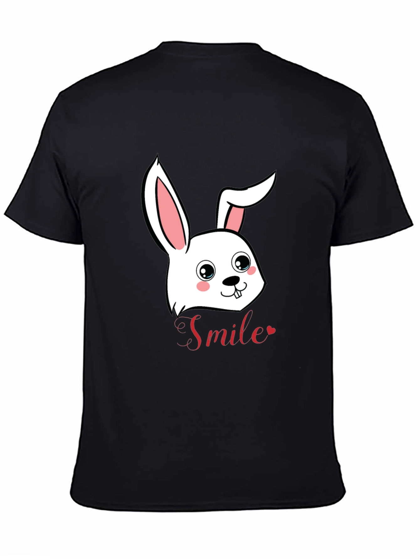 Black Cute Bunny Smile Graphic T-Shirt view 4
