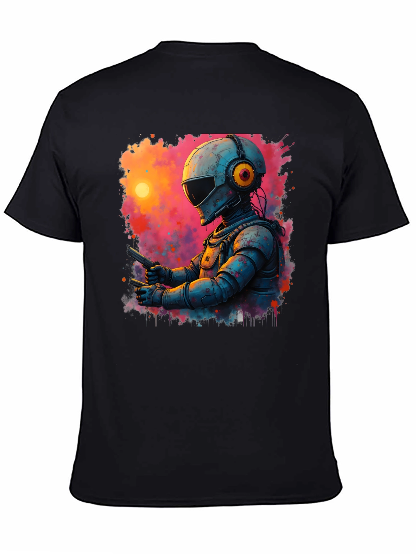 Black Retro Sci-Fi Astronaut T-Shirt view 4