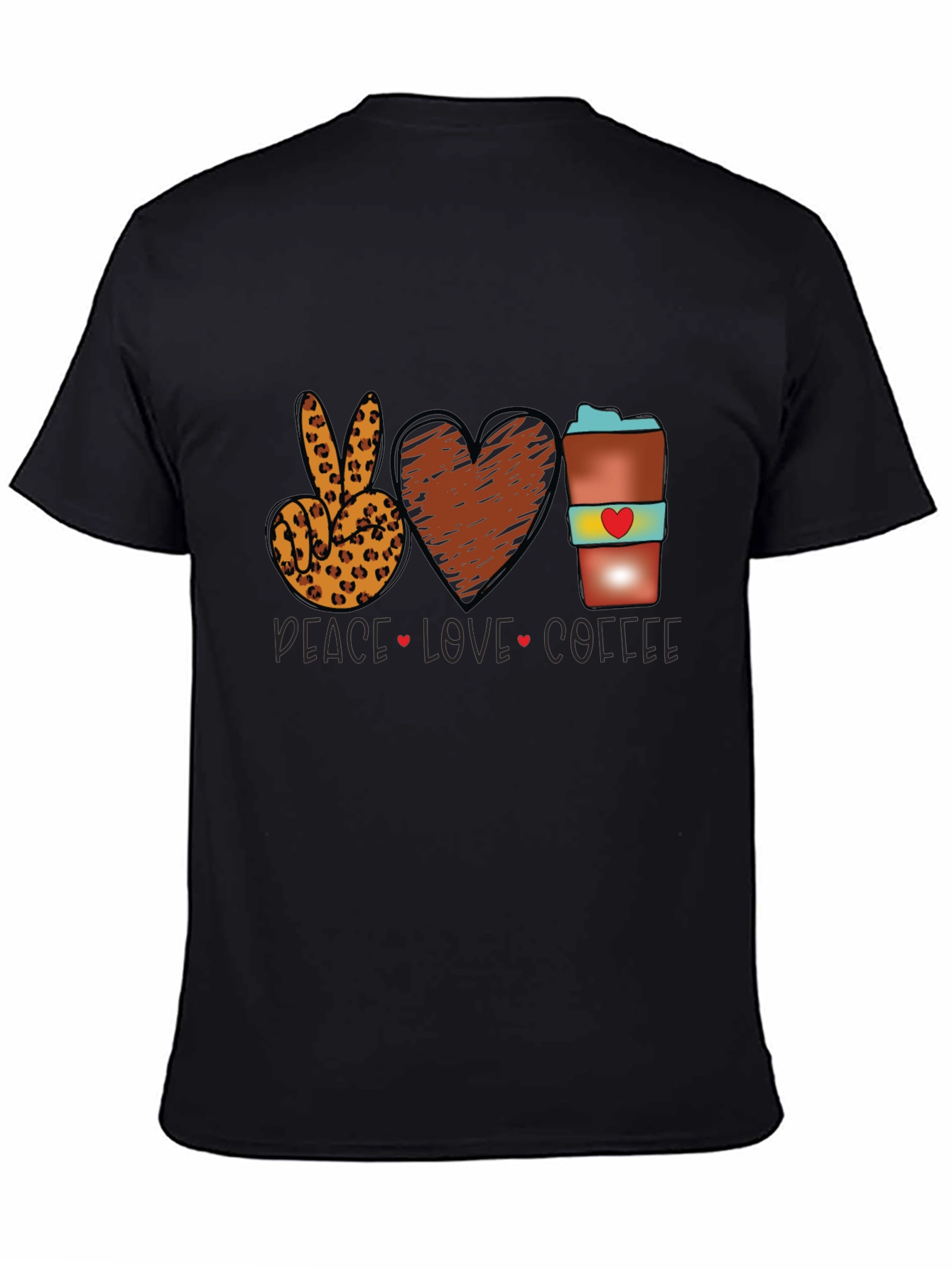 Black Peace Love Coffee T-Shirt Leopard Print view 4